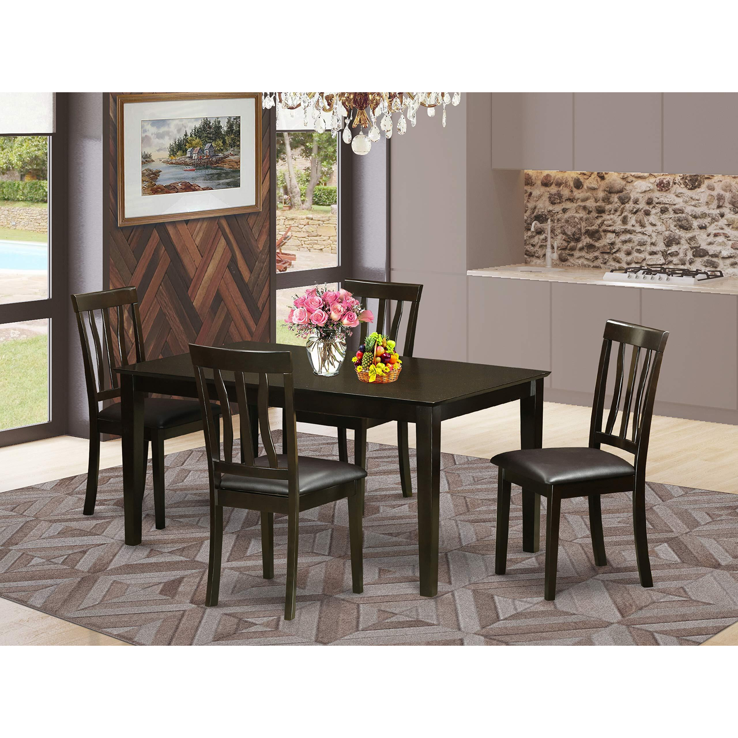 East West Furniture Caan5-Cap-Lc Capri 5 Piece Kitchen Set For 4 Includes A Rectangle Table And 4 Faux Leather Dining Room Chairs  36X60 Inch