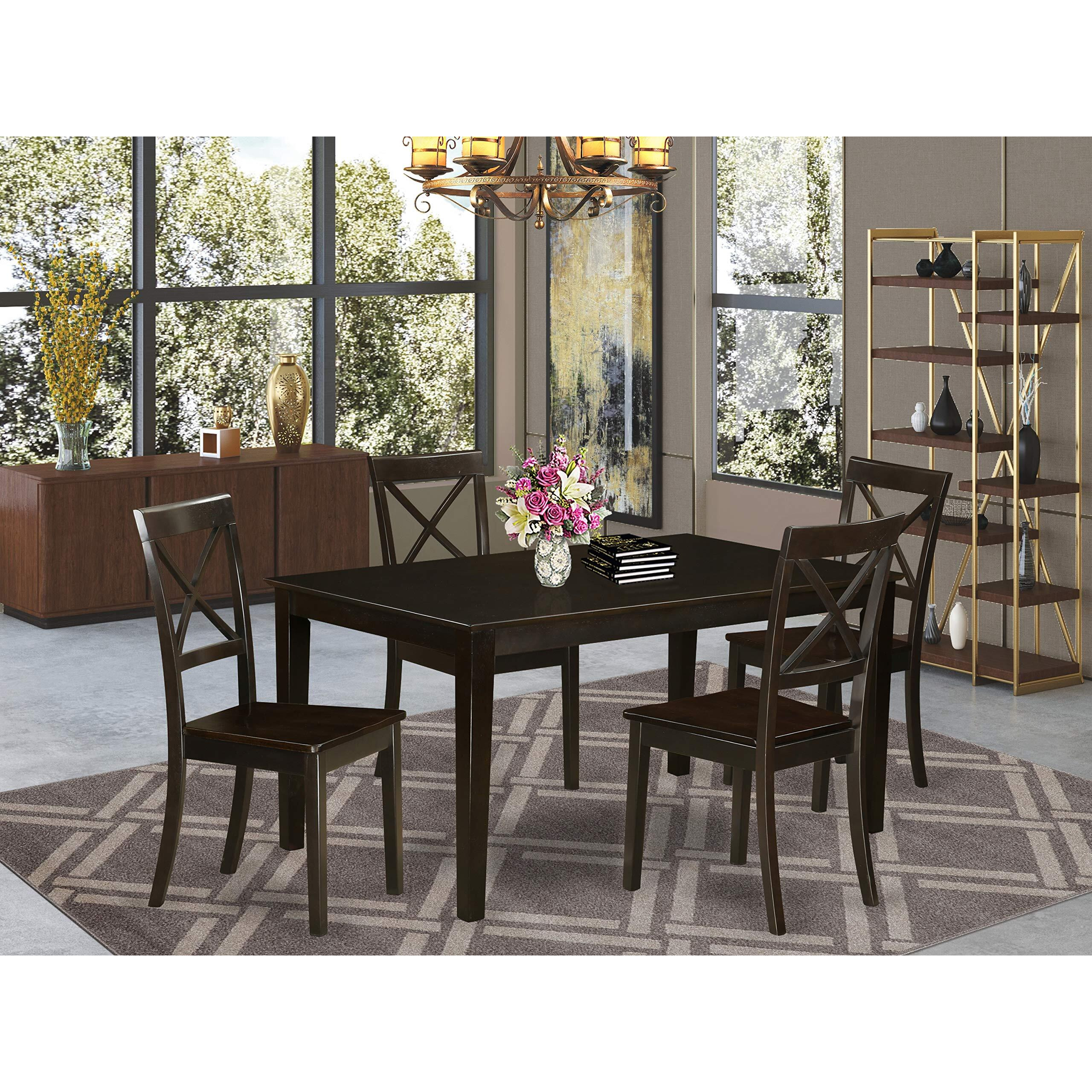 East West Furniture Cab5S-Cap-W Capri 5 Piece Set Includes A Rectangle Dinner Table And 4 Kitchen Dining Chairs  36X60 Inch