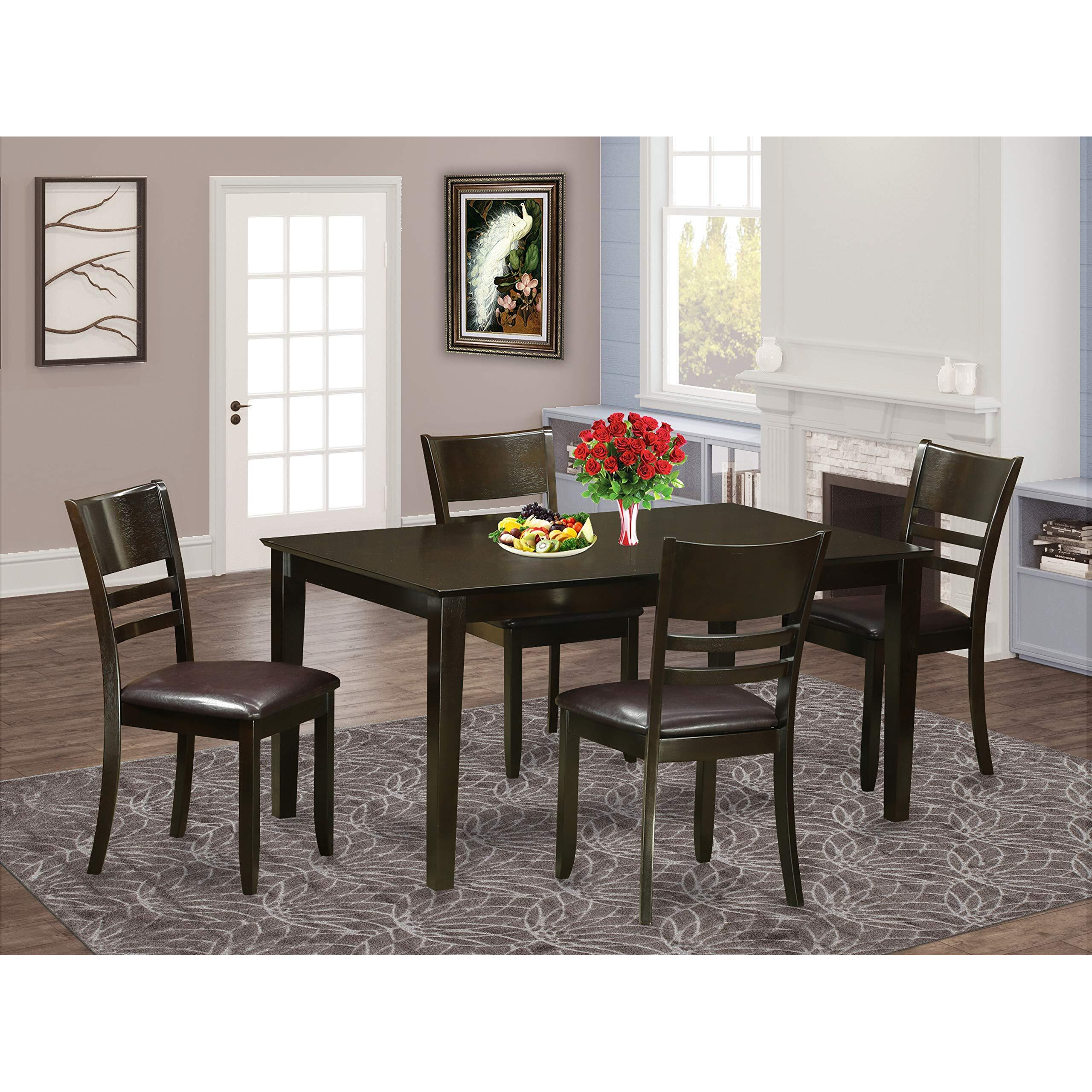 East West Furniture Caly5-Cap-Lc Capri 5 Piece Set Includes A Rectangle Dinner Table And 4 Faux Leather Kitchen Dining Chairs  36X60 Inch  Cappuccino