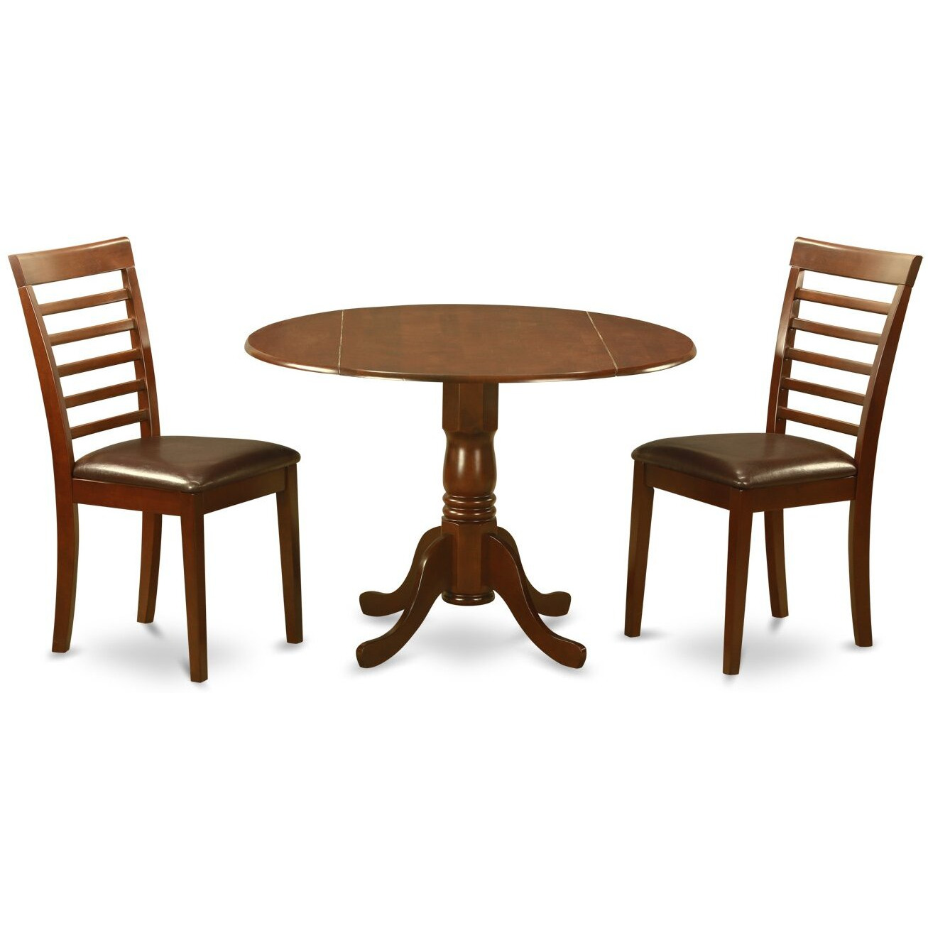 East West Furniture Dlml3-Mah-Lc 3 Piece Room Furniture Set Contains A Round Kitchen Table With Dropleaf And 2 Faux Leather Upholstered Dining Chairs  42X42 Inch