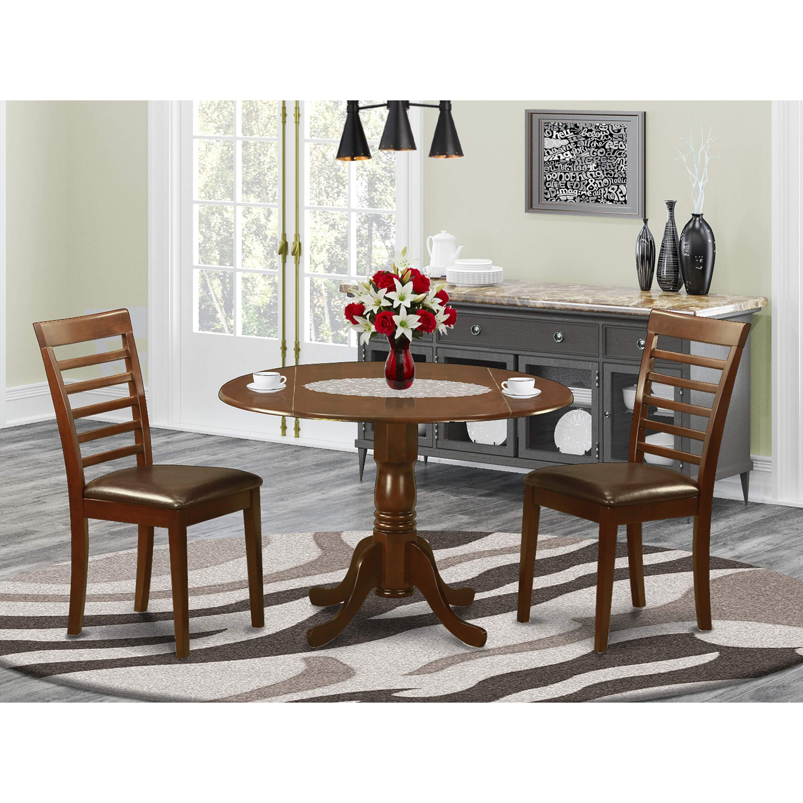 East West Furniture Dlml3-Mah-Lc 3 Piece Room Furniture Set Contains A Round Kitchen Table With Dropleaf And 2 Faux Leather Upholstered Dining Chairs  42X42 Inch