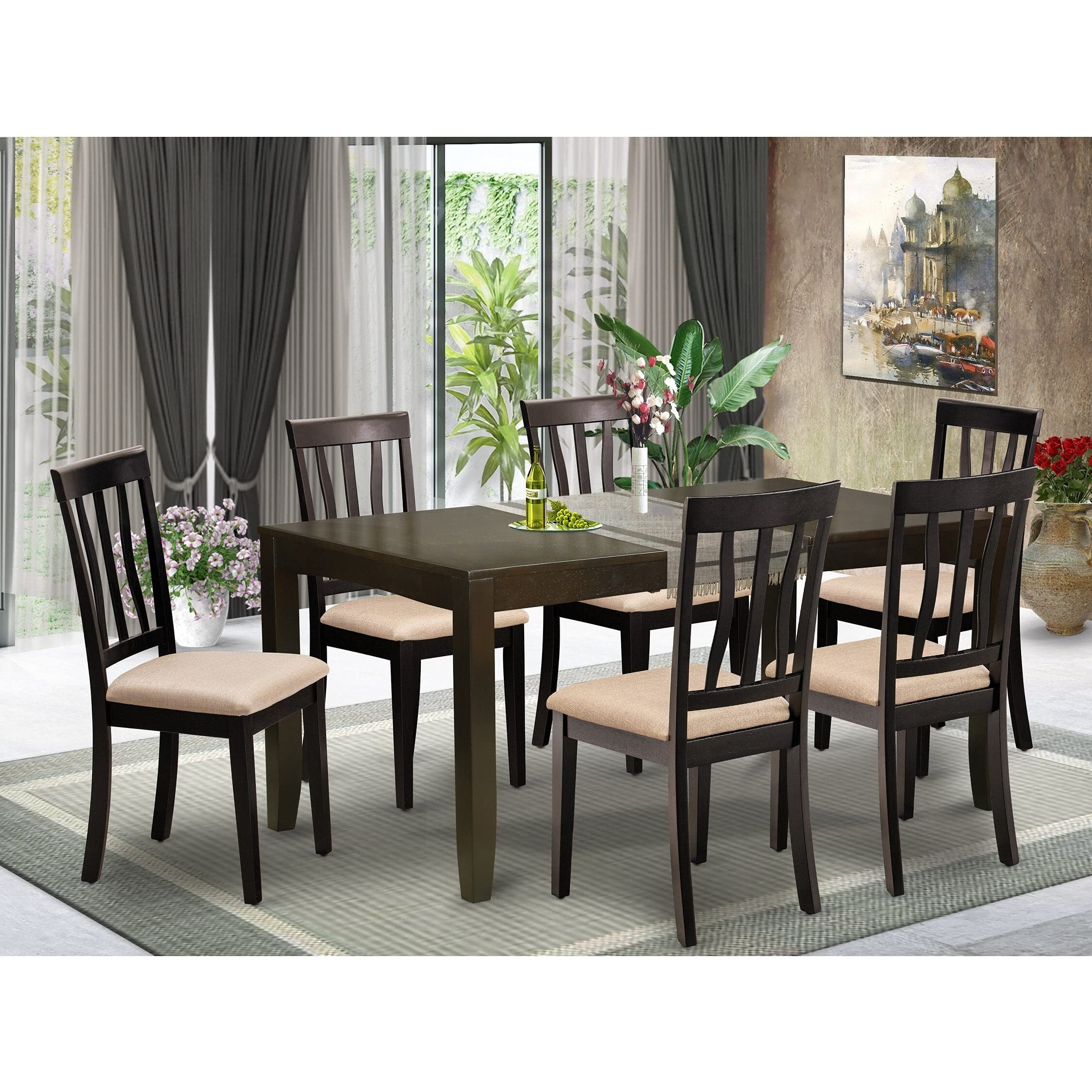 East West Furniture Lyan7-Cap-W Lynfield 7 Piece Kitchen Set Consist Of A Rectangle Table With Butterfly Leaf And 6 Dining Room Chairs  36X66 Inch  Cappuccino