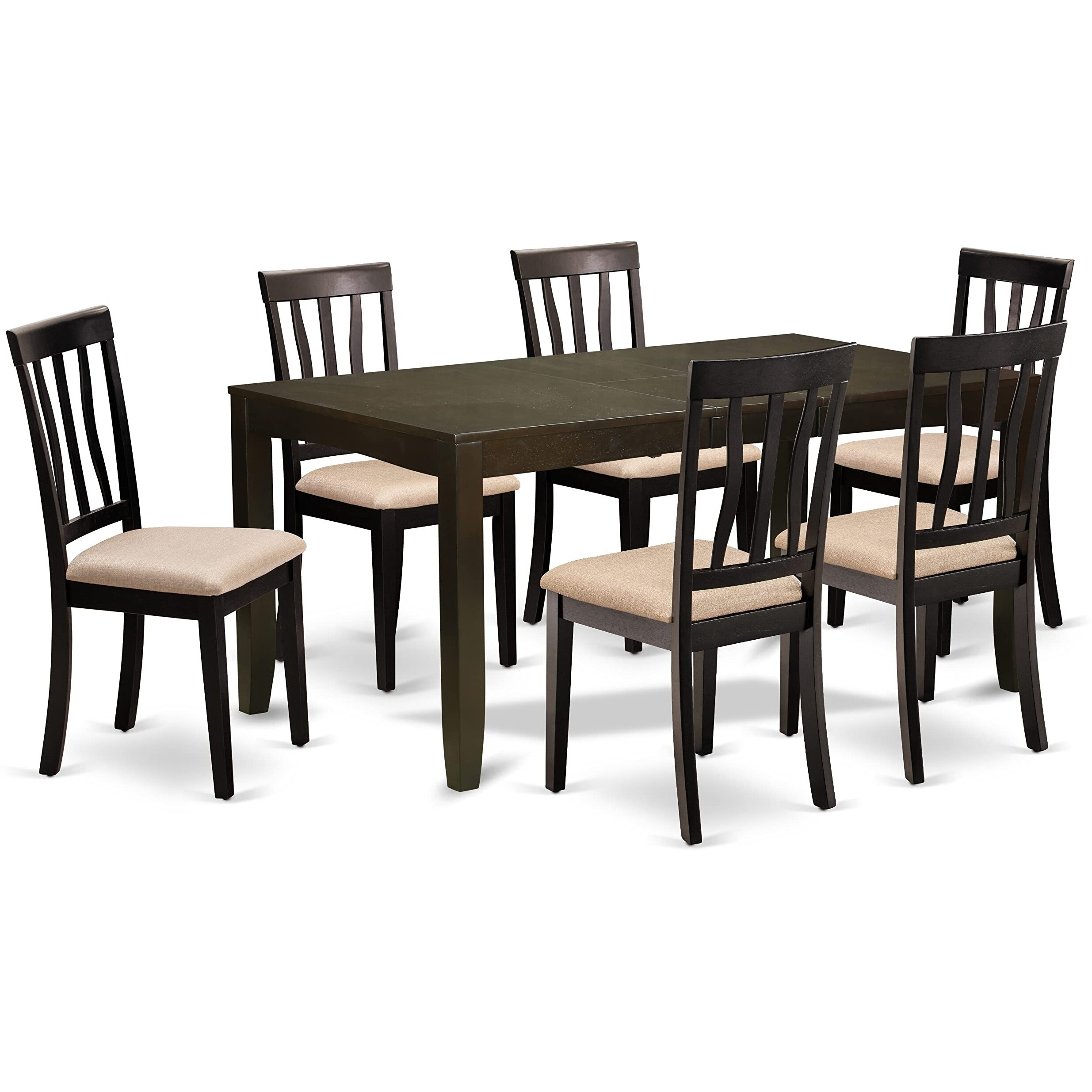 East West Furniture Lyan7-Cap-W Lynfield 7 Piece Kitchen Set Consist Of A Rectangle Table With Butterfly Leaf And 6 Dining Room Chairs  36X66 Inch  Cappuccino