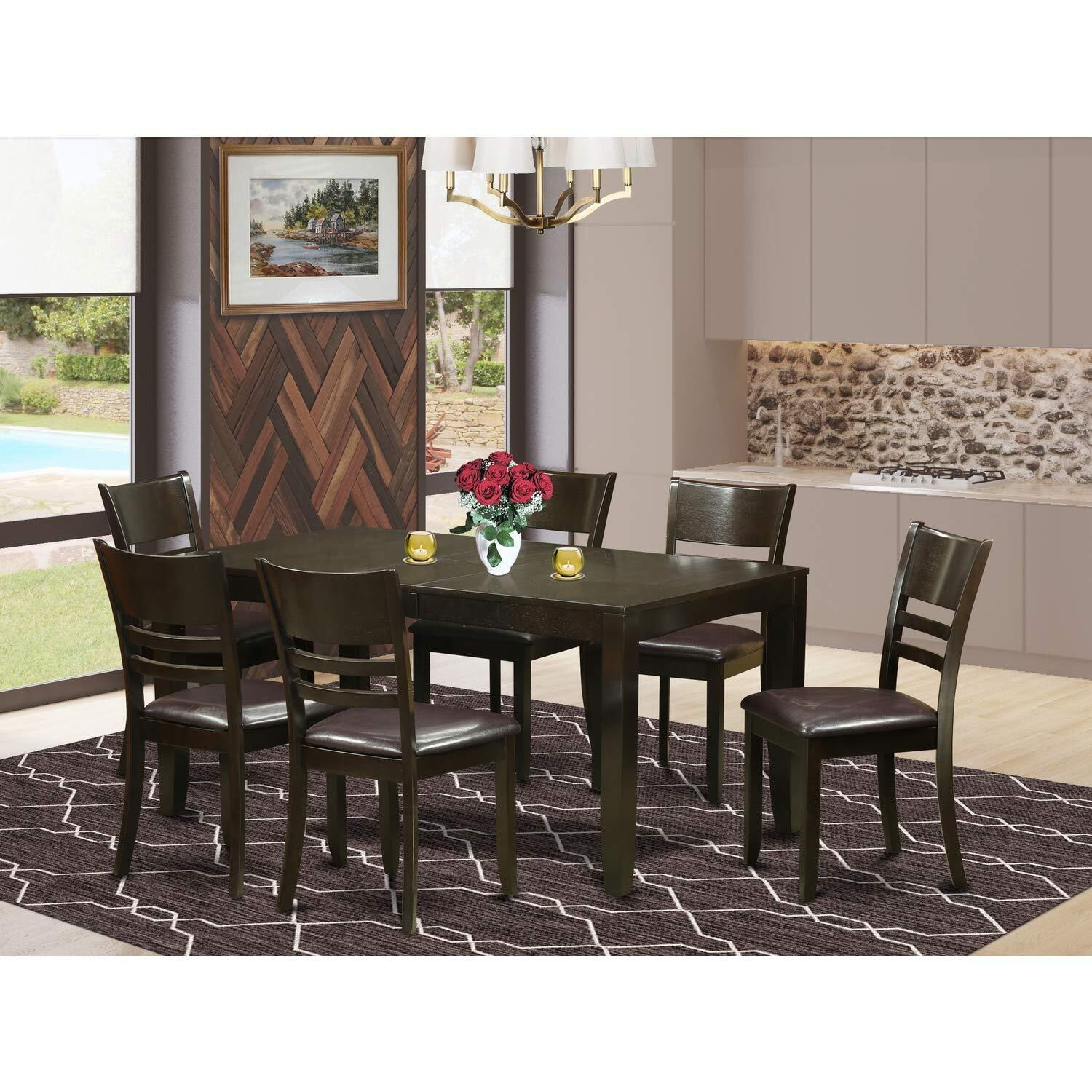 East West Furniture Lyfd7-Cap-Lc Lynfield 7 Piece Dining Room Furniture Set Consist Of A Rectangle Kitchen Table With Butterfly Leaf And 6 Faux Leather Upholstered Chairs  36X66 Inch