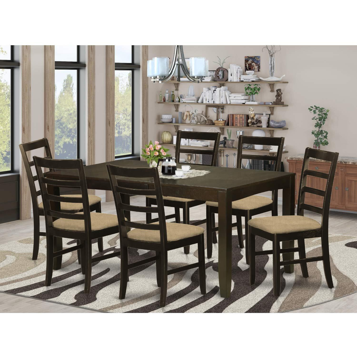 East West Furniture Lypf7-Cap-C Lynfield 7 Piece Kitchen Set Consist Of A Rectangle Table With Butterfly Leaf And 6 Linen Fabric Dining Room Chairs  36X66 Inch