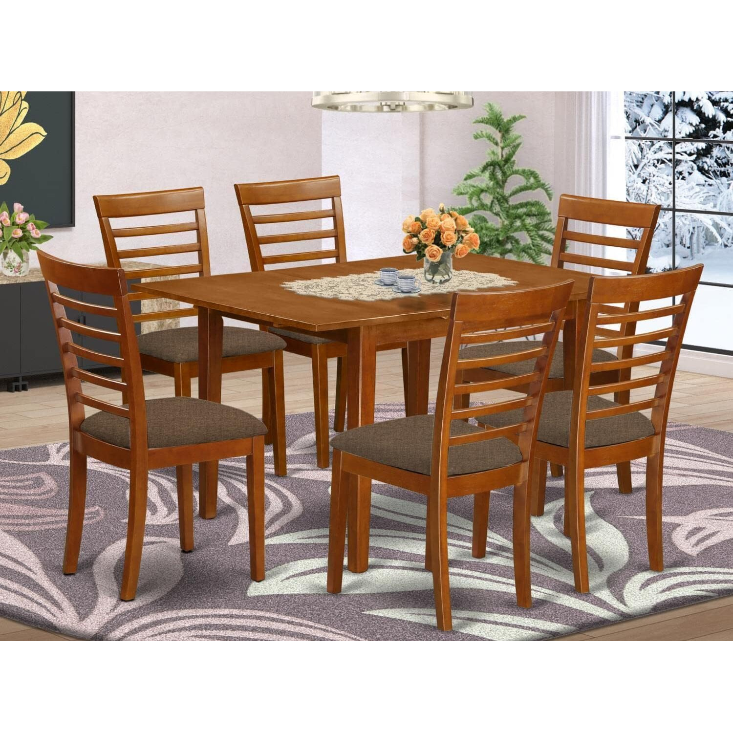 East West Furniture Mila7-Sbr-C Milan 7 Piece Kitchen Set Consist Of A Rectangle Table With Butterfly Leaf And 6 Linen Fabric Dining Room Chairs  36X54 Inch