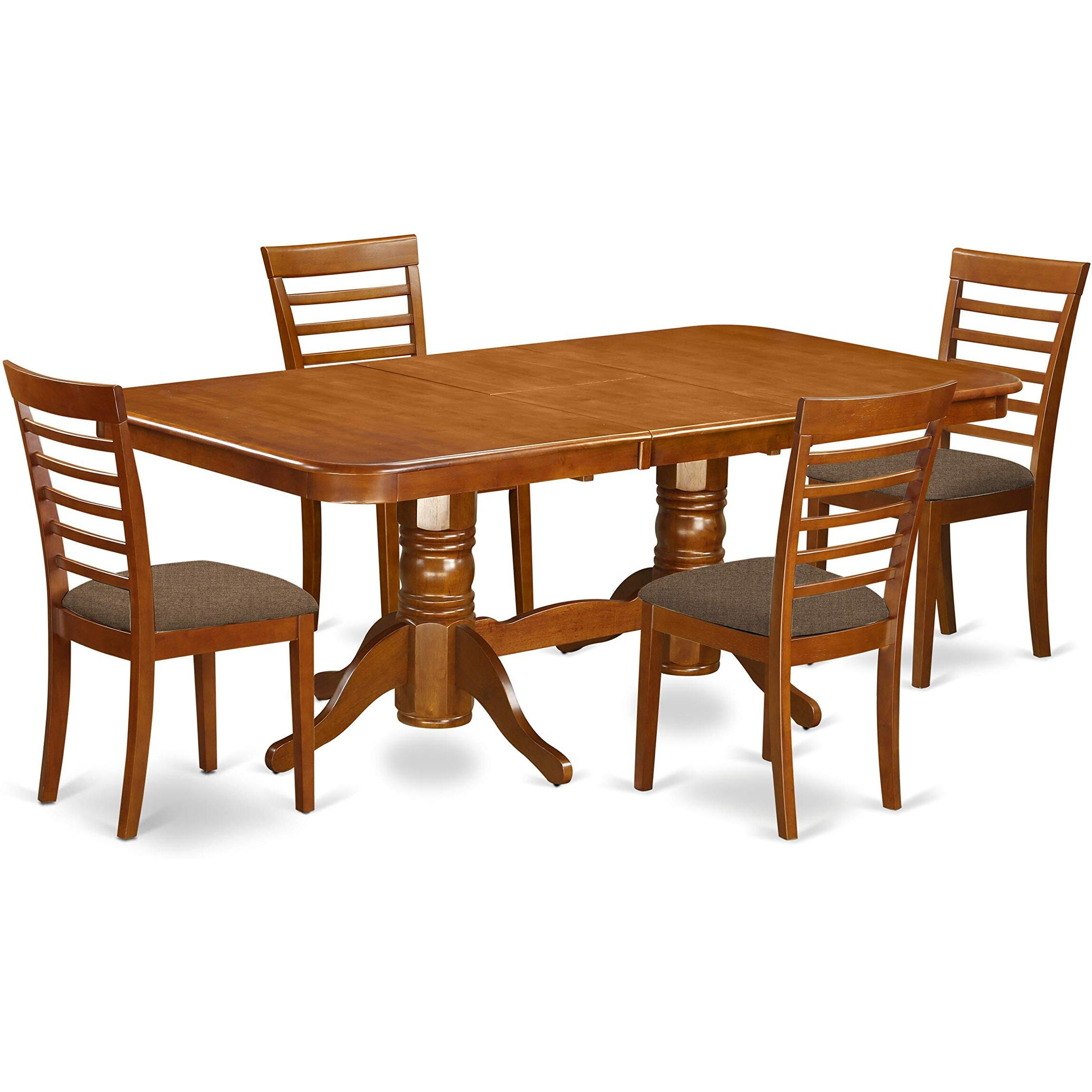 East West Furniture Naml5-Sbr-C Napoleon 5 Piece Room Set Includes A Rectangle Kitchen Table With Butterfly Leaf And 4 Linen Fabric Upholstered Dining Chairs  40X78 Inch