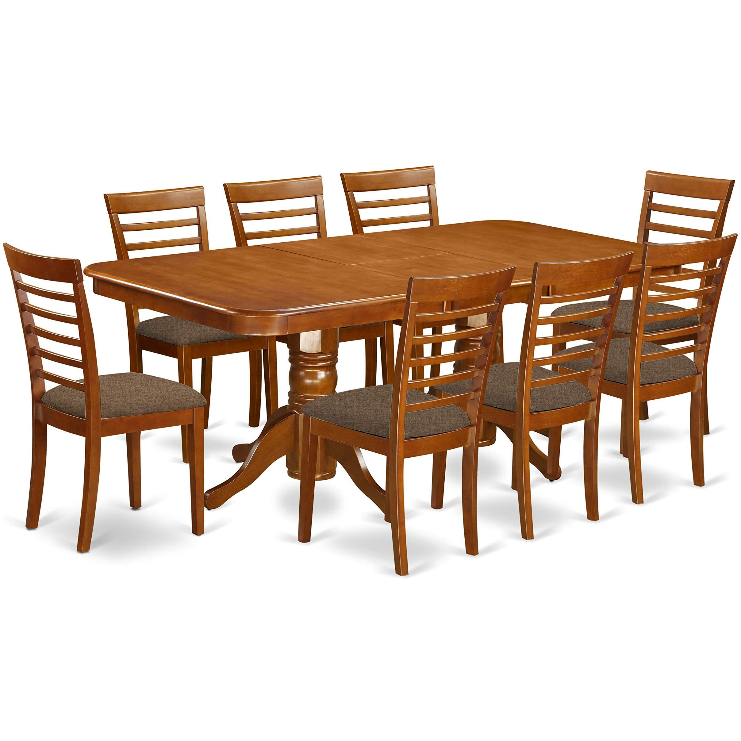East West Furniture Naml9-Sbr-C Napoleon 9 Piece Dining Room Furniture Set Includes A Rectangle Kitchen Table With Butterfly Leaf And 8 Linen Fabric Upholstered Chairs  40X78 Inch