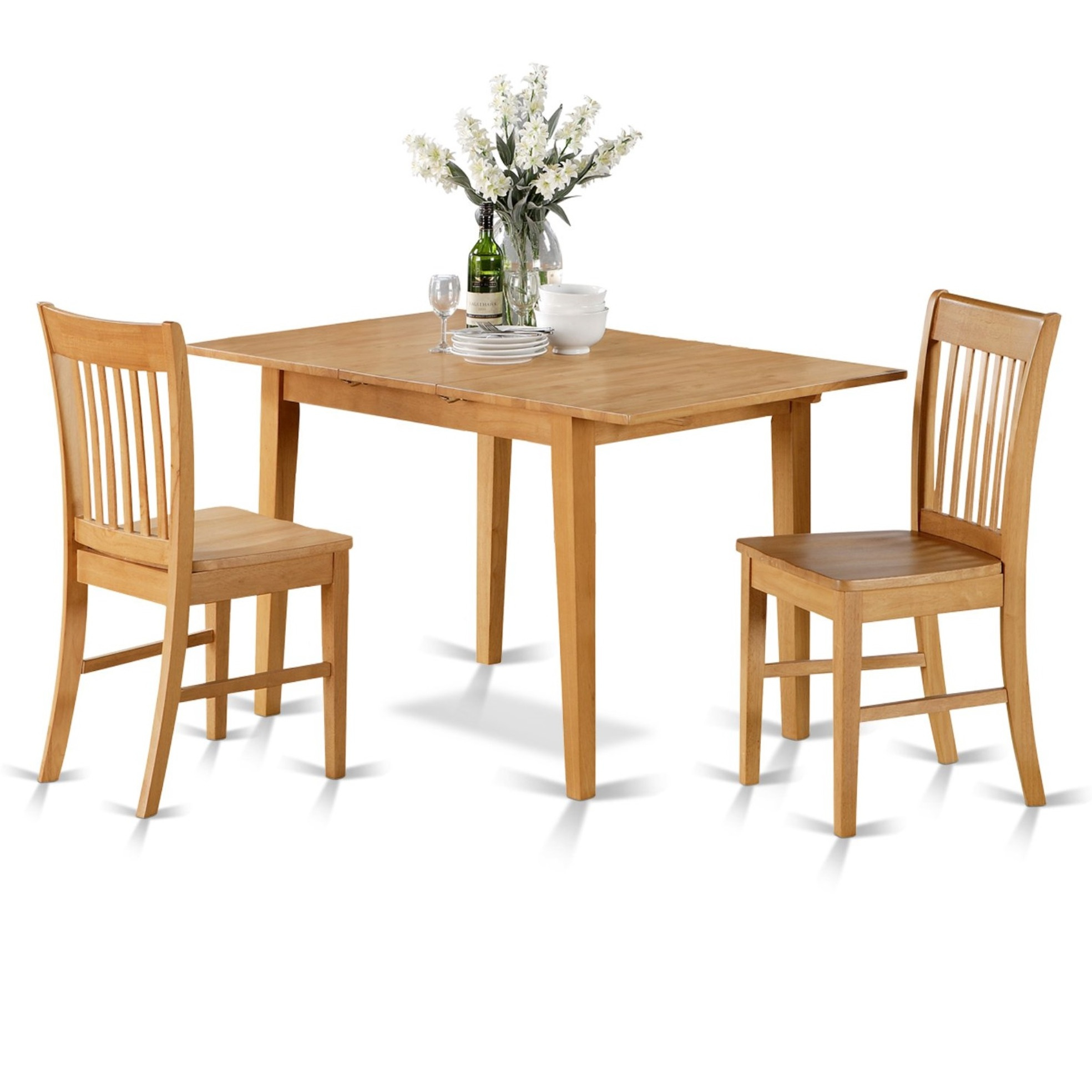 Nofk3-Oak-W 3 Pc Kitchen Nook Dining Set- Dinette Table With A 12In Leaf And 2 Kitchen Chairs