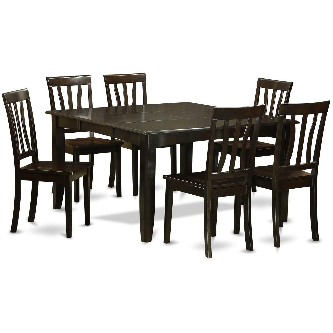 East West Furniture Pfan7-Cap-W 7 Piece Dining Set Consist Of A Square Dining Room Table With Butterfly Leaf And 6 Kitchen Chairs  54X54 Inch  Cappuccino