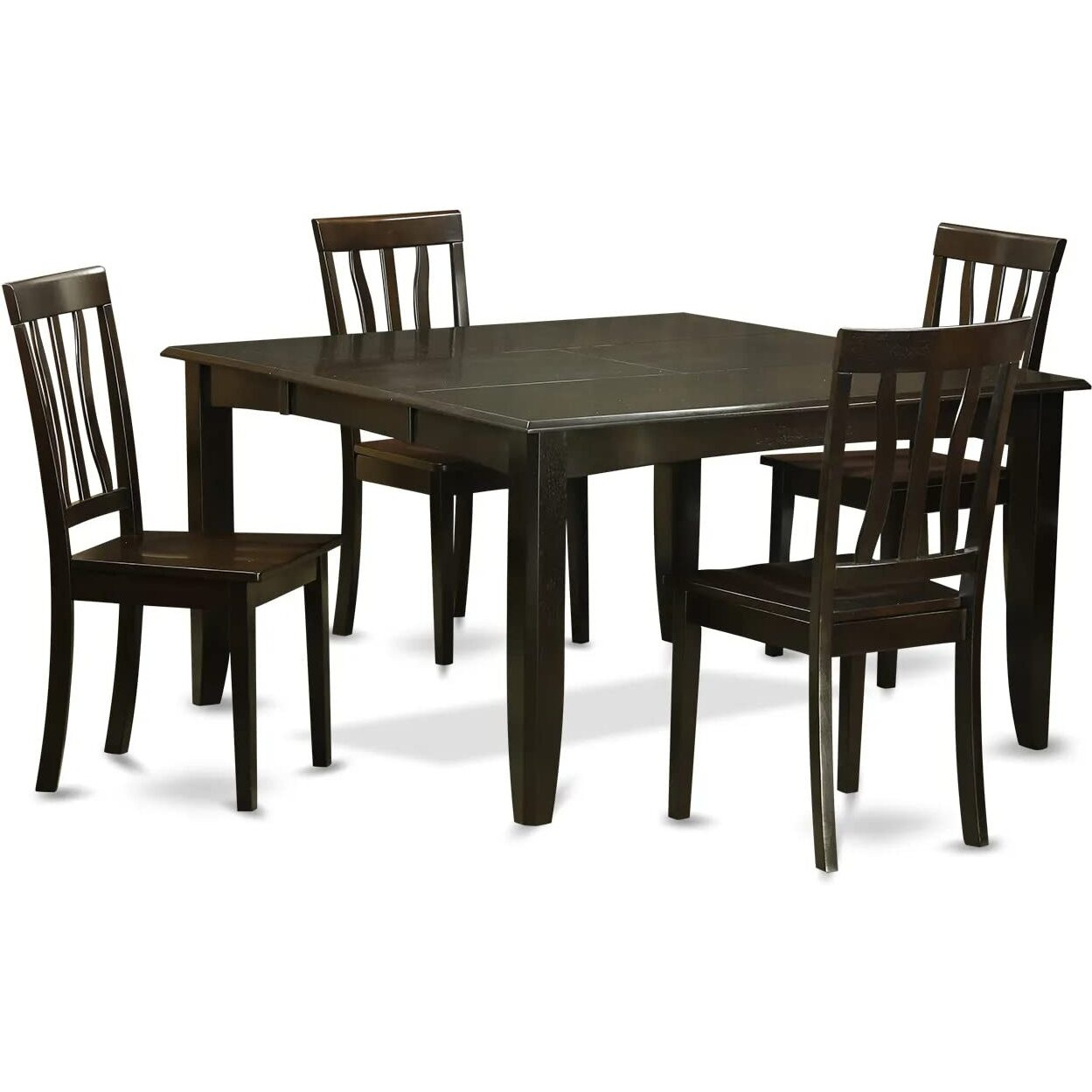 East West Furniture Pfan5-Cap-W 5 Piece Modern Dining Table Set Includes A Square Wooden Table With Butterfly Leaf And 4 Dining Room Chairs  54X54 Inch  Cappuccino
