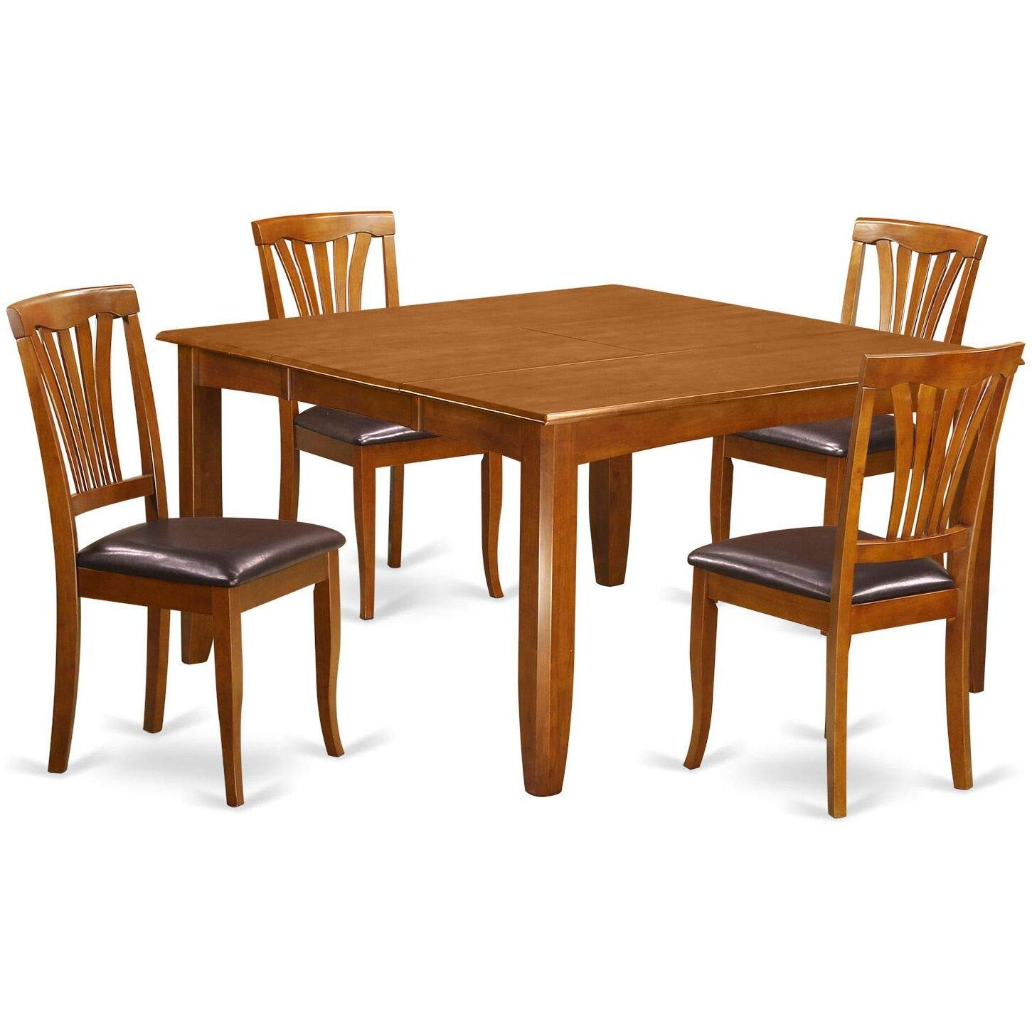 East West Furniture Pfav5-Sbr-Lc 5 Piece Dining Room Furniture Set Includes A Square Wooden Table With Butterfly Leaf And 4 Faux Leather Kitchen Dining Chairs  54X54 Inch  Saddle Brown