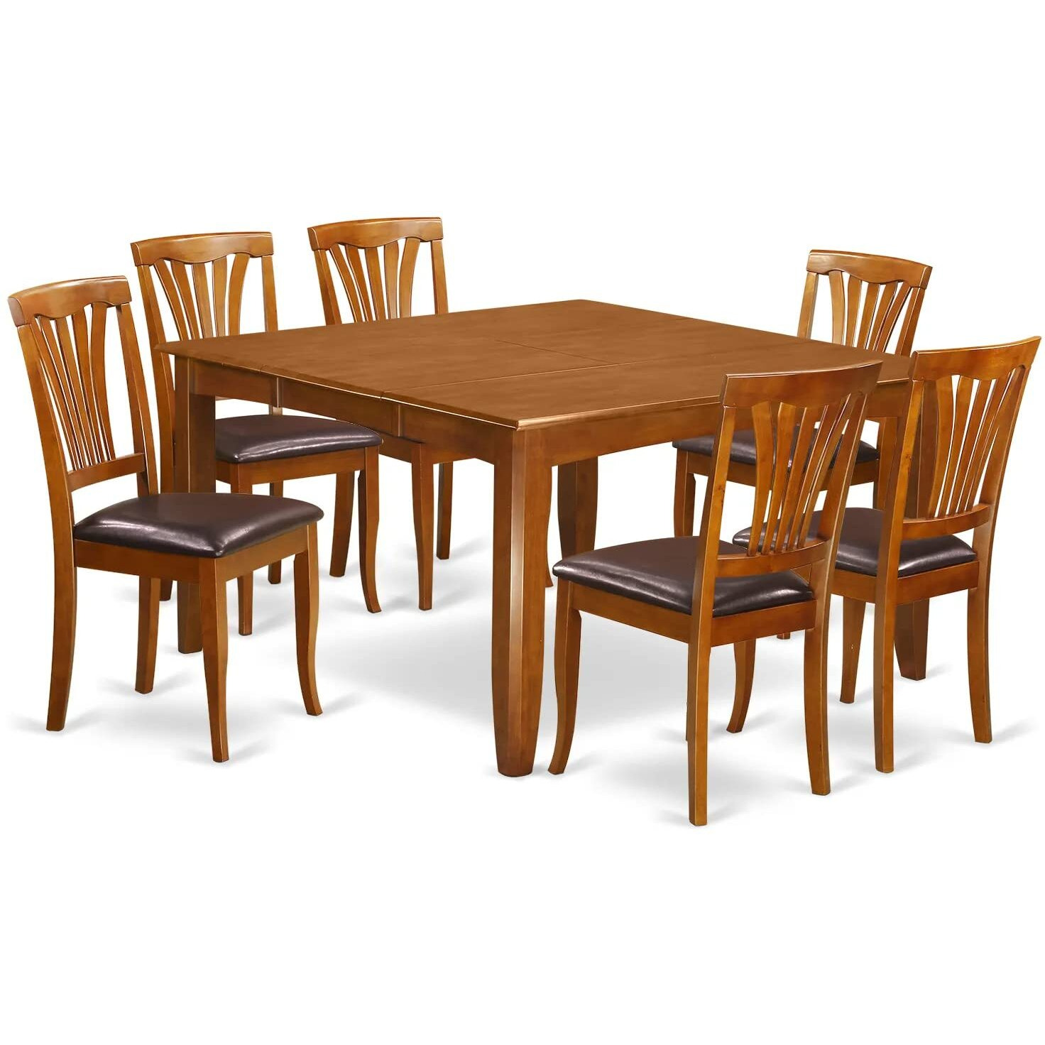 East West Furniture Pfav7-Sbr-Lc 7 Piece Dining Table Set Consist Of A Square Dining Room Table With Butterfly Leaf And 6 Faux Leather Upholstered Chairs  54X54 Inch  Saddle Brown