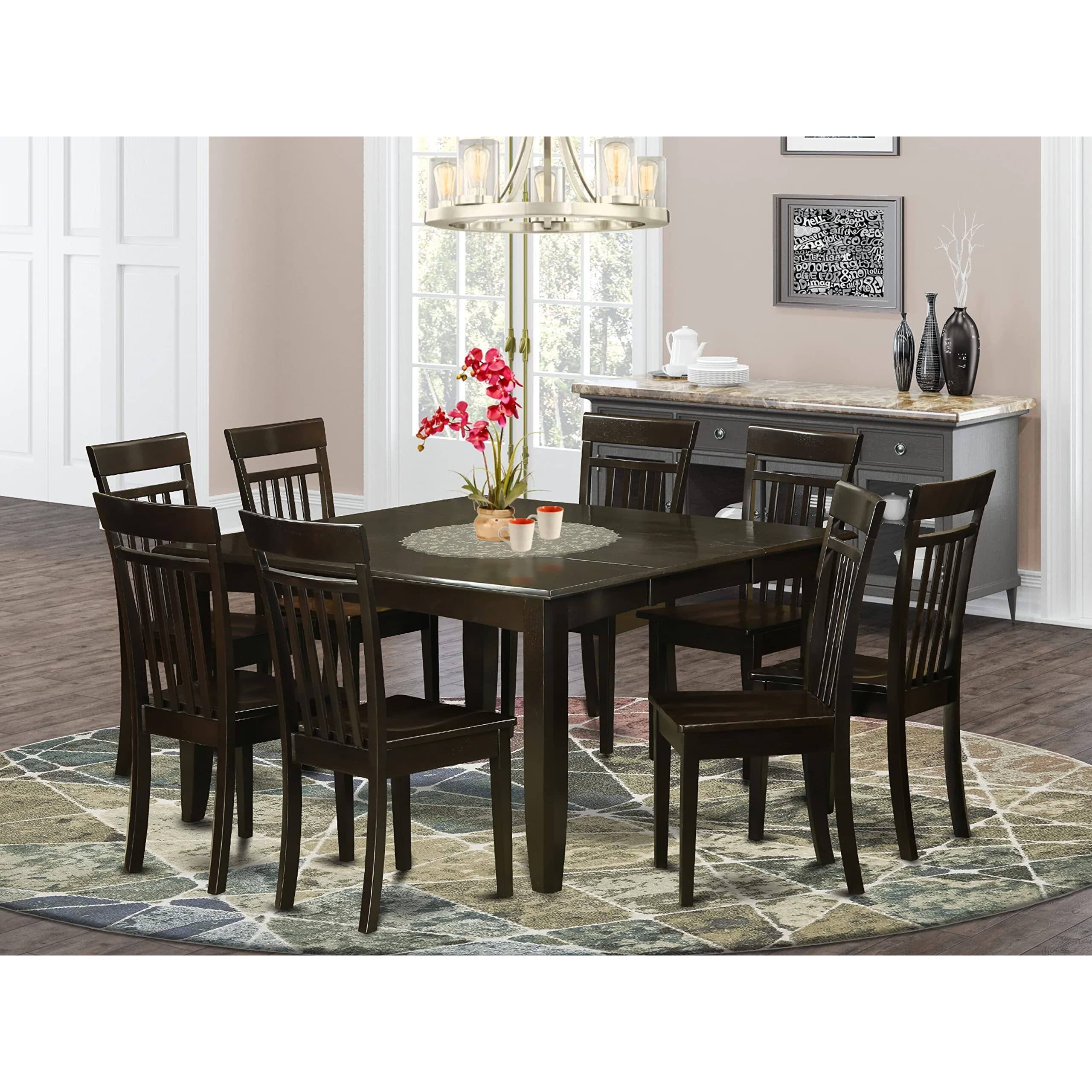 East West Furniture Pfca9-Cap-W 9 Piece Dining Table Set Includes A Square Wooden Table With Butterfly Leaf And 8 Dining Room Chairs  54X54 Inch  Cappuccino