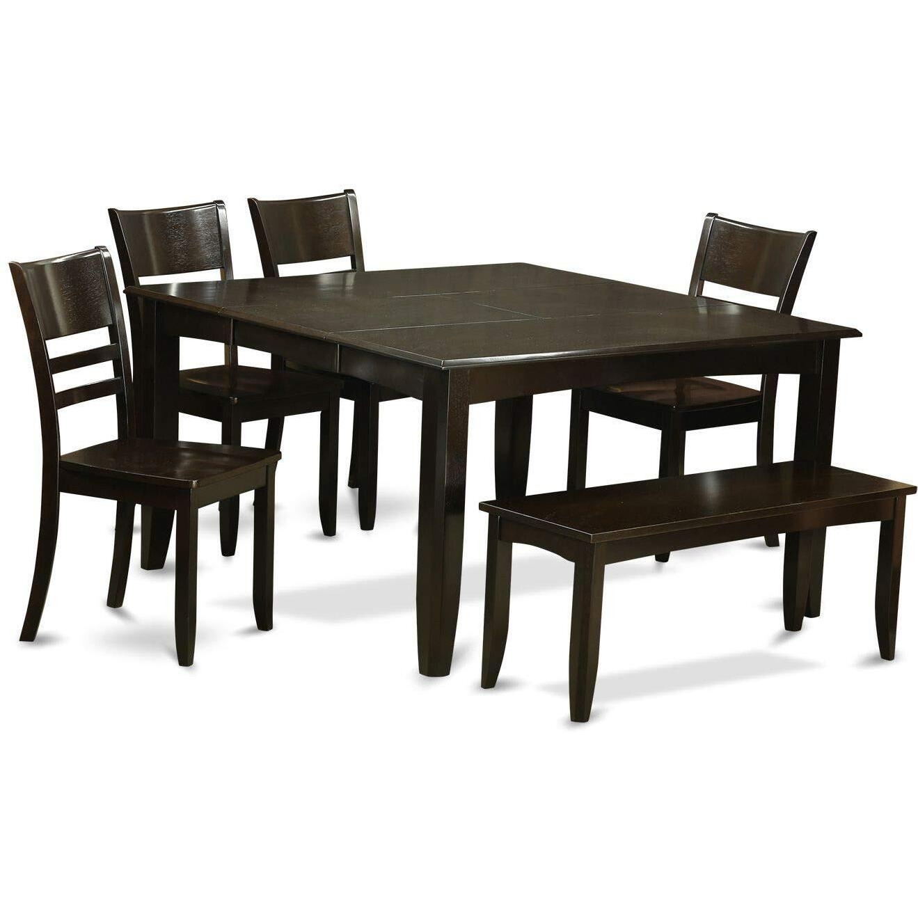 East West Furniture Pfly6-Cap-W 6 Piece Dining Set Contains A Square Dining Room Table With Butterfly Leaf And 4 Kitchen Chairs With A Bench  54X54 Inch  Cappuccino