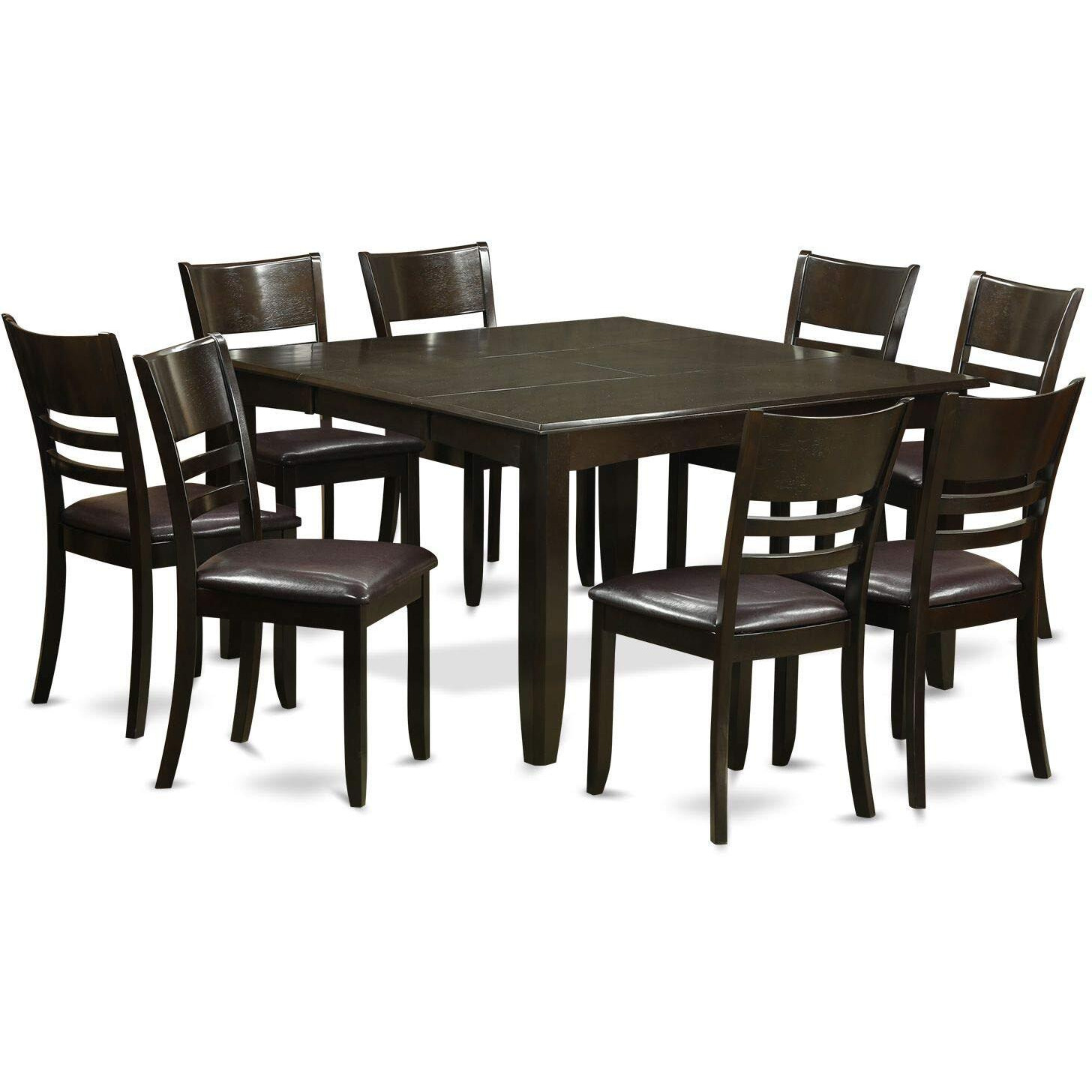 East West Furniture Pfly9-Cap-Lc 9 Piece Dining Set Includes A Square Dining Room Table With Butterfly Leaf And 8 Faux Leather Upholstered Kitchen Chairs  54X54 Inch  Cappuccino