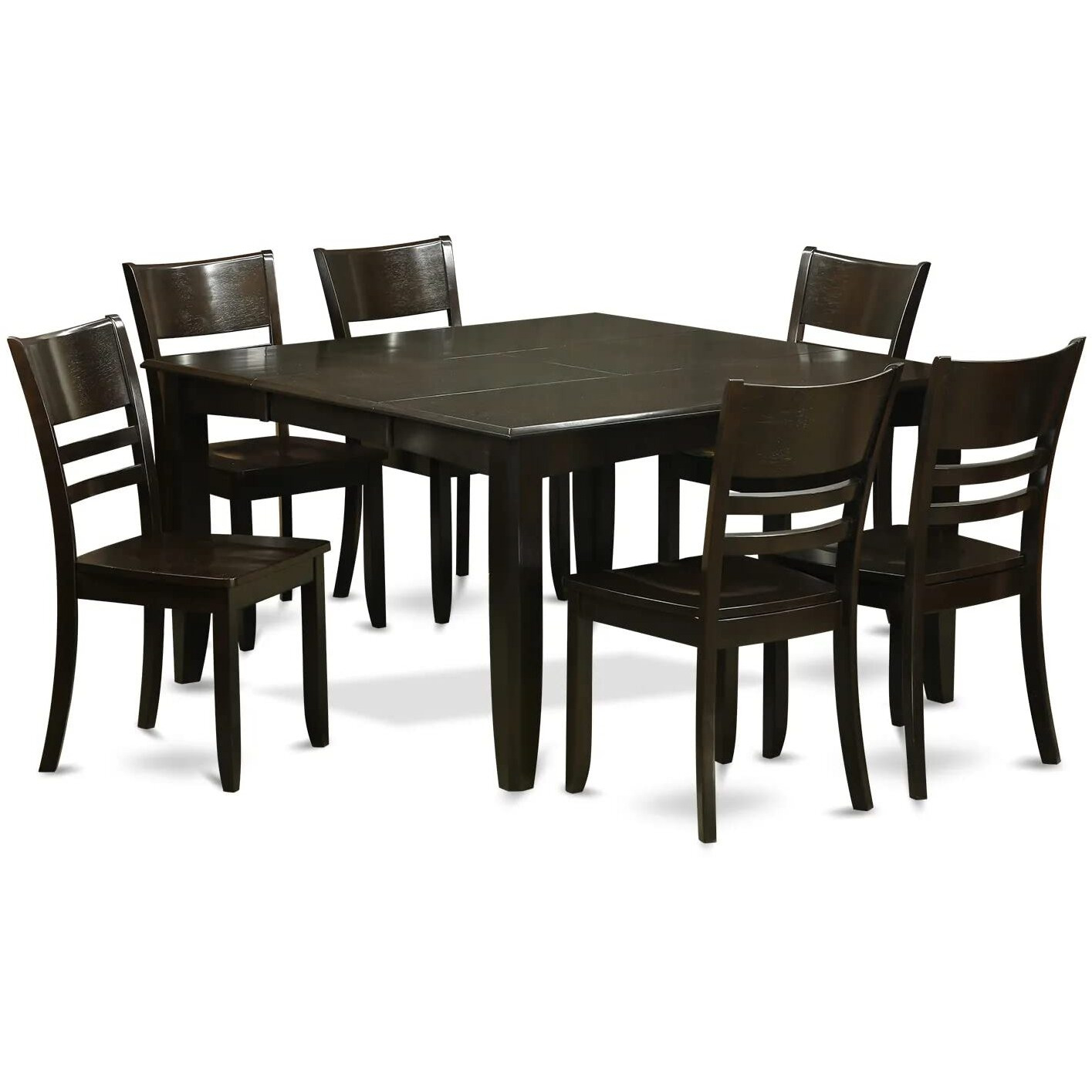 East West Furniture Pfly7-Cap-W 7 Piece Kitchen Table & Chairs Set Consist Of A Square Dining Room Table With Butterfly Leaf And 6 Solid Wood Seat Chairs  54X54 Inch  Cappuccino