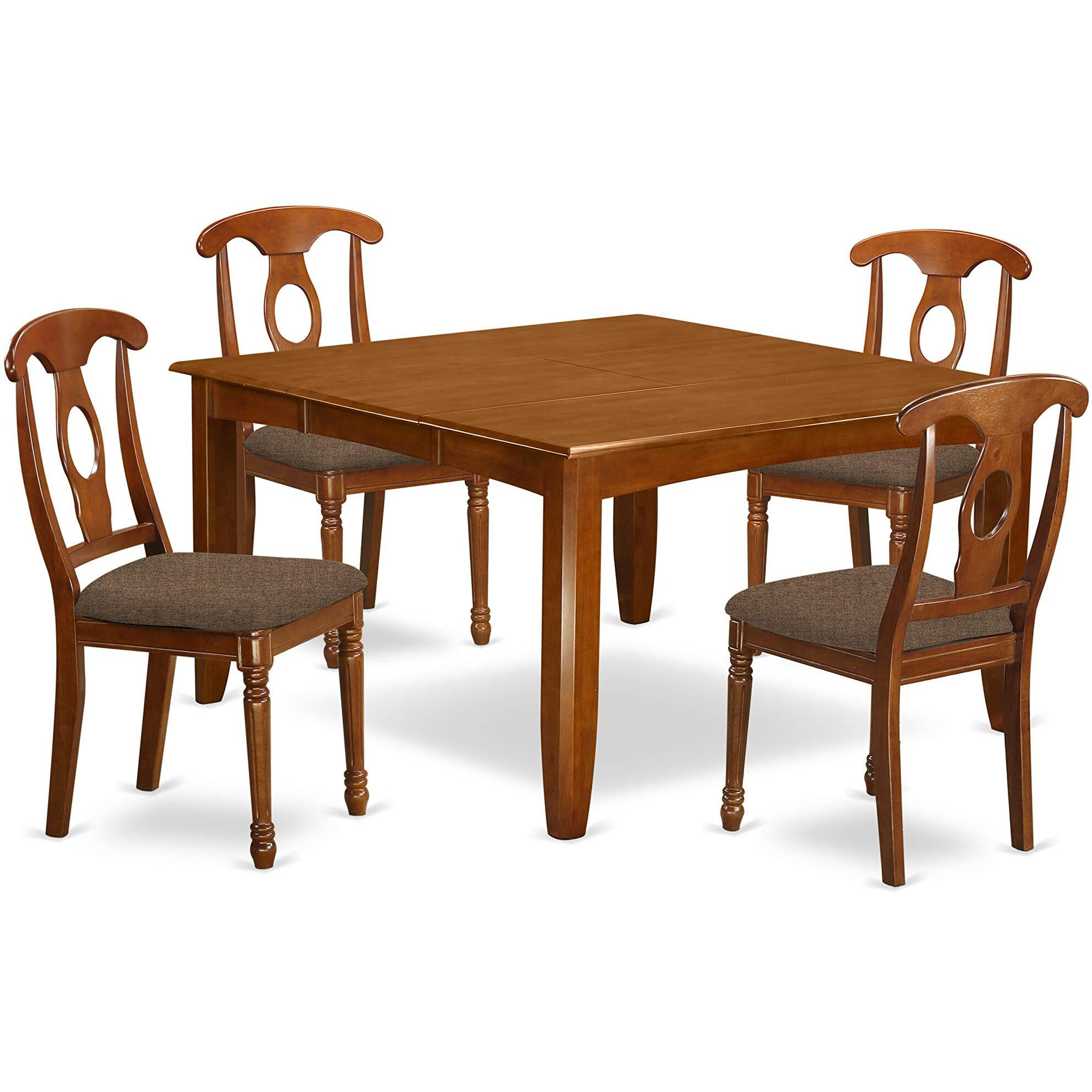 East West Furniture Pfna5-Sbr-C 5 Piece Dining Room Furniture Set Includes A Square Kitchen Table With Butterfly Leaf And 4 Linen Fabric Upholstered Chairs  54X54 Inch  Saddle Brown