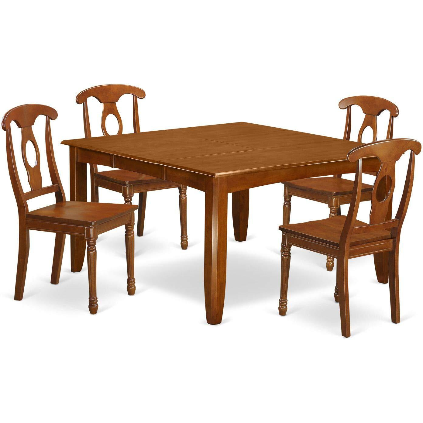 East West Furniture Pfna5-Sbr-W 5 Piece Dinette Set For 4 Includes A Square Dining Room Table With Butterfly Leaf And 4 Dining Chairs  54X54 Inch  Saddle Brown
