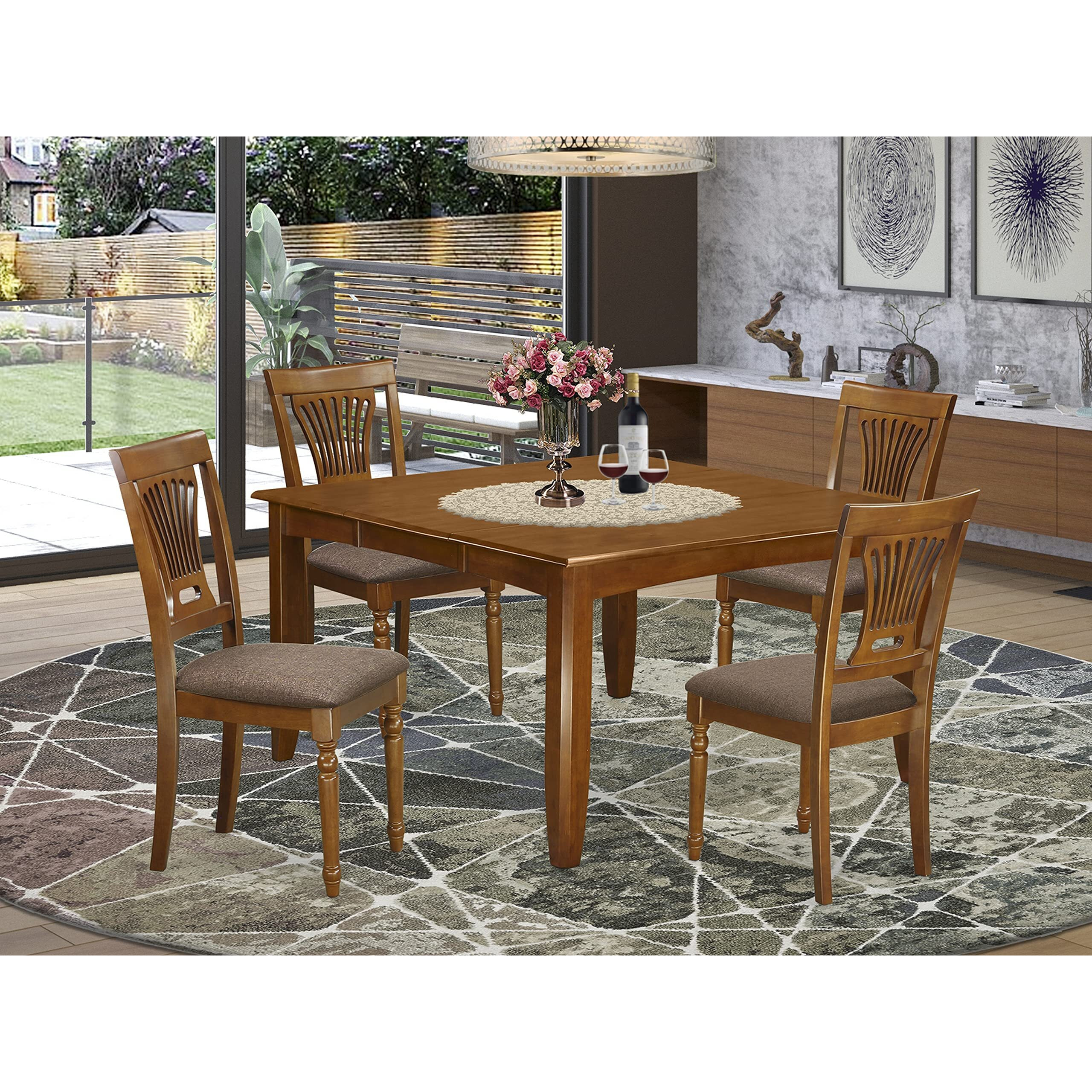 East West Furniture Pfpl5-Sbr-C 5 Piece Room Set Includes A Square Wooden Table With Butterfly Leaf And 4 Linen Fabric Kitchen Dining Chairs  54X54 Inch
