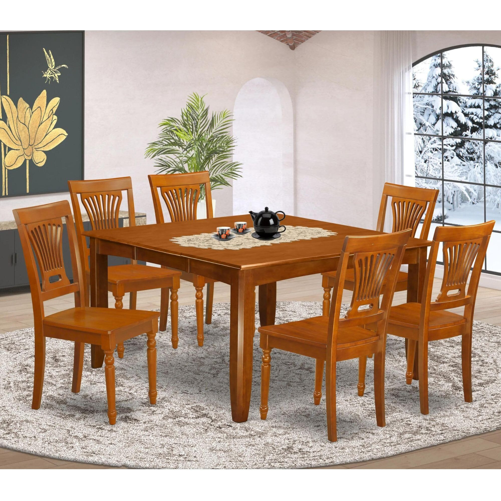 East West Furniture Parfait 7 Piece Room Set Consist Of A Square Kitchen Table With Butterfly Leaf And 6 Dining Chairs  54X54 Inch  Pfpl7-Sbr-W