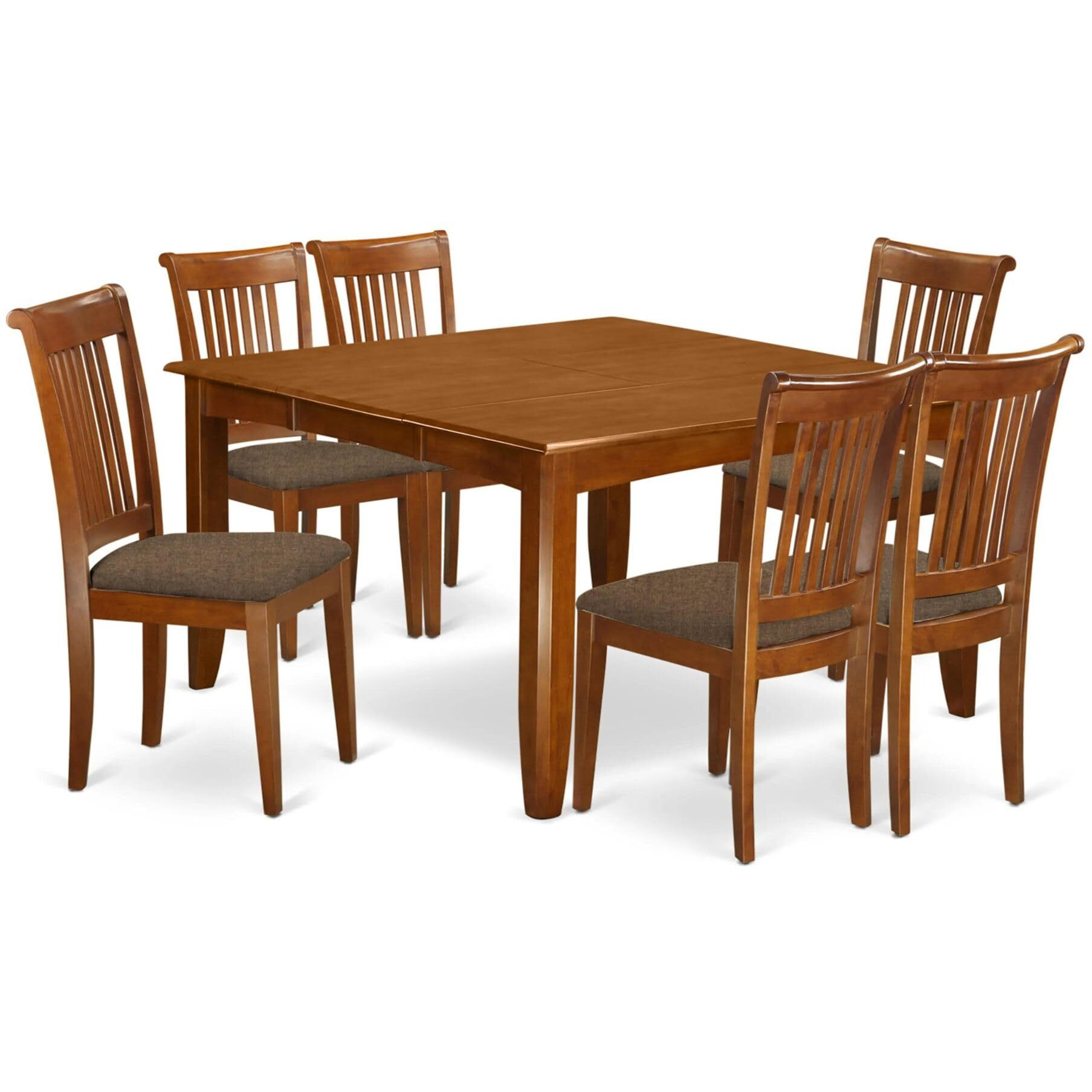 East West Furniture Pfpo7-Sbr-C 7 Piece Room Set Consist Of A Square Wooden Table With Butterfly Leaf And 6 Linen Fabric Kitchen Dining Chairs  54X54 Inch