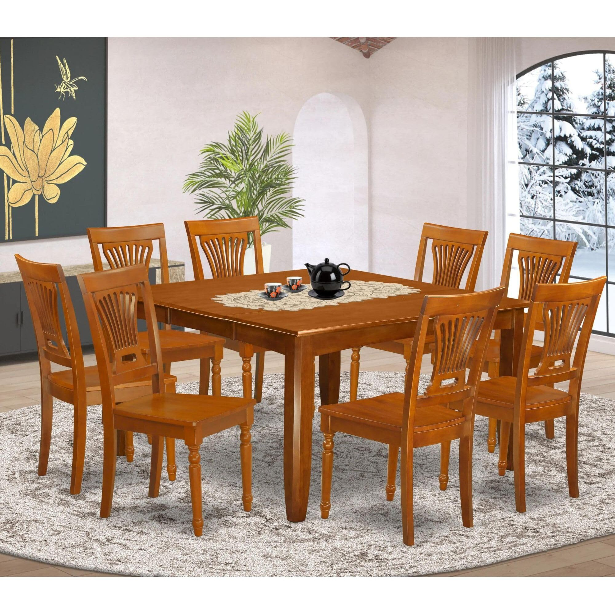 East West Furniture Parfait 9 Piece Kitchen Set Includes A Square Table With Butterfly Leaf And 8 Dining Room Chairs  54X54 Inch  Pfpl9-Sbr-W