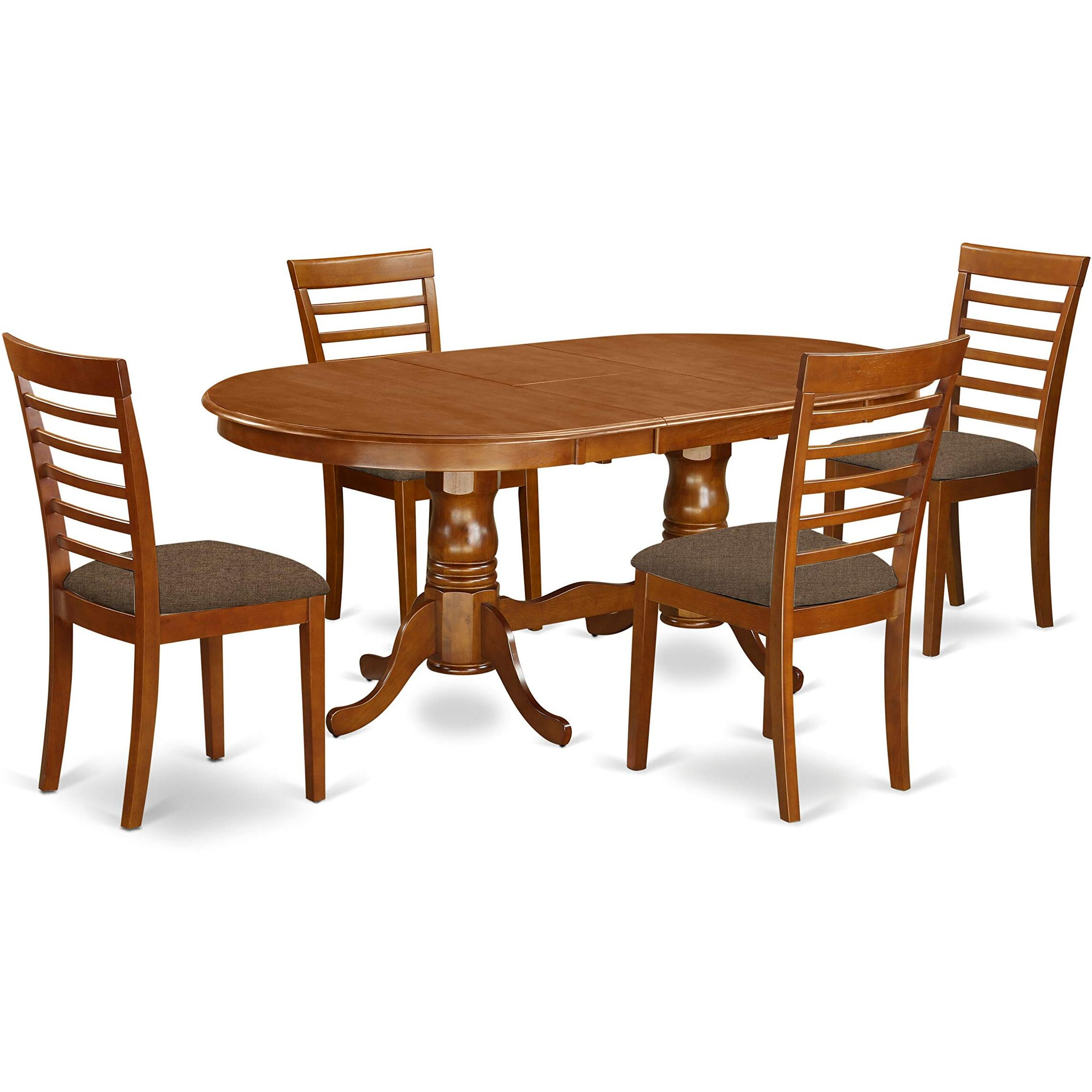 East West Furniture Plml5-Sbr-C 5 Piece Set Includes An Oval Dining Room Table With Butterfly Leaf And 4 Linen Fabric Upholstered Kitchen Chairs  42X78 Inch