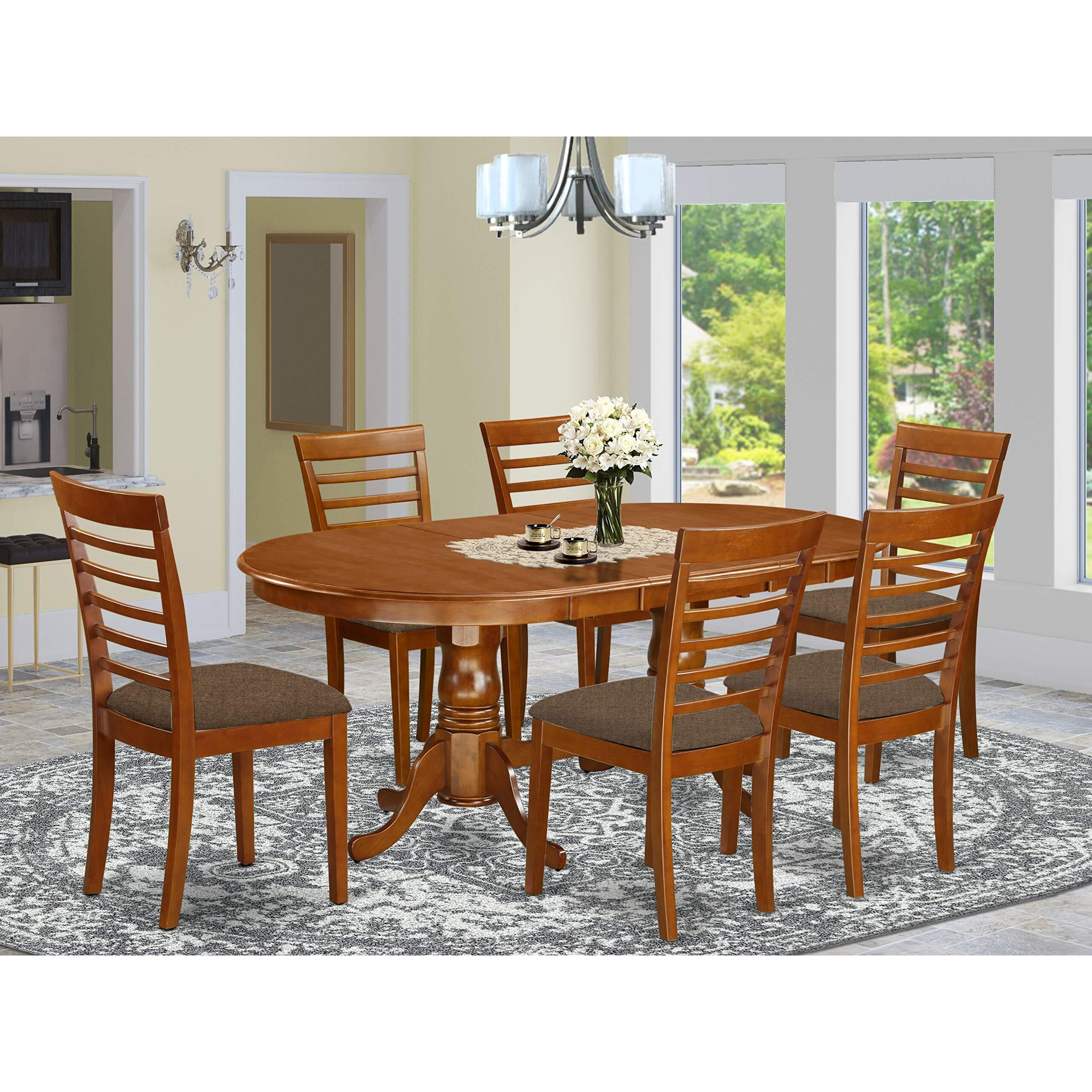 East West Furniture Plml7-Sbr-C 7 Piece Modern Set Consist Of An Oval Wooden Table With Butterfly Leaf And 6 Linen Fabric Kitchen Dining Chairs  42X78 Inch