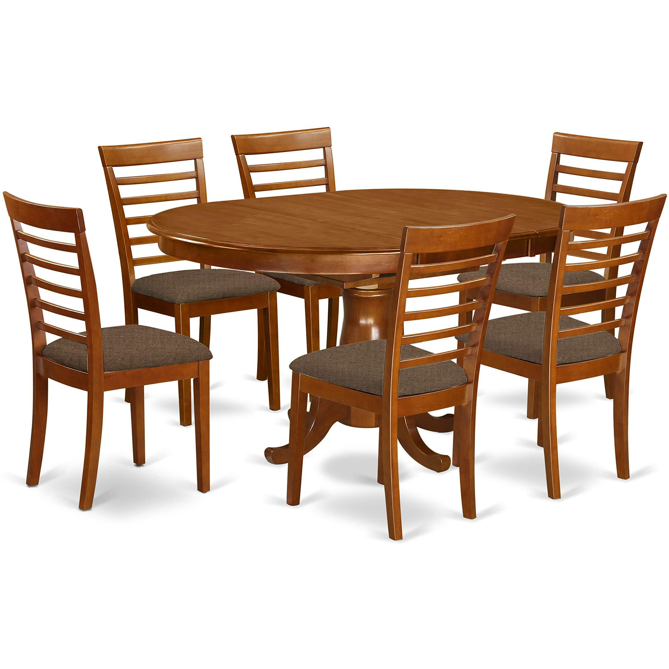 Poml7-Sbr-C 7 Pc Dining Room Set For 6-Oval Dining Table With Leaf With 6 Dining Chairs.