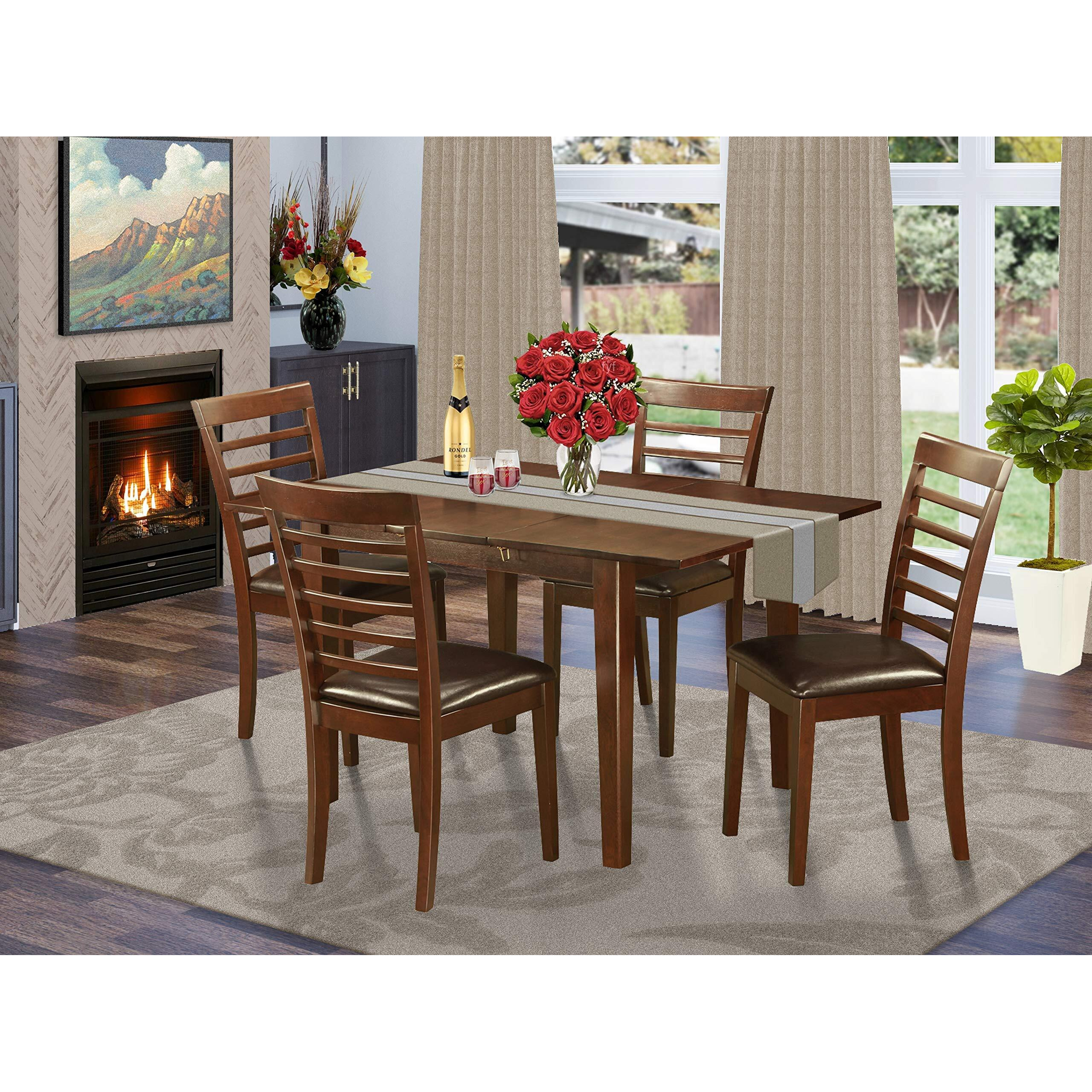 East West Furniture Psml5-Mah-Lc Picasso 5 Piece Kitchen Set For 4 Includes A Rectangle Dining Room Table With Butterfly Leaf And 4 Faux Leather Upholstered Chairs  32X60 Inch