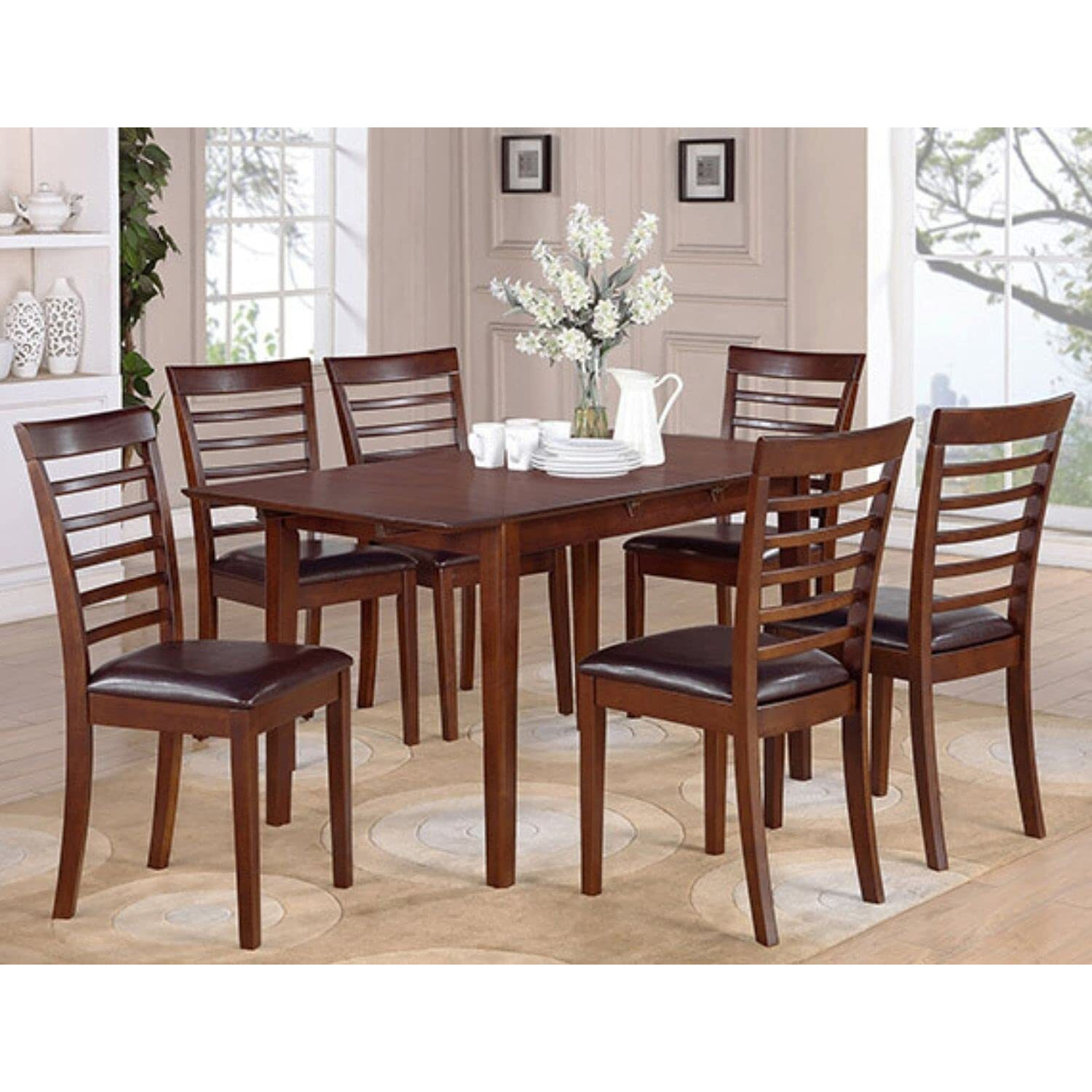 East West Furniture Psml7-Mah-Lc 7 Piece Dinette Set Consist Of A Rectangle Room Table With Butterfly Leaf And 6 Faux Leather Upholstered Dining Chairs  32X60 Inch