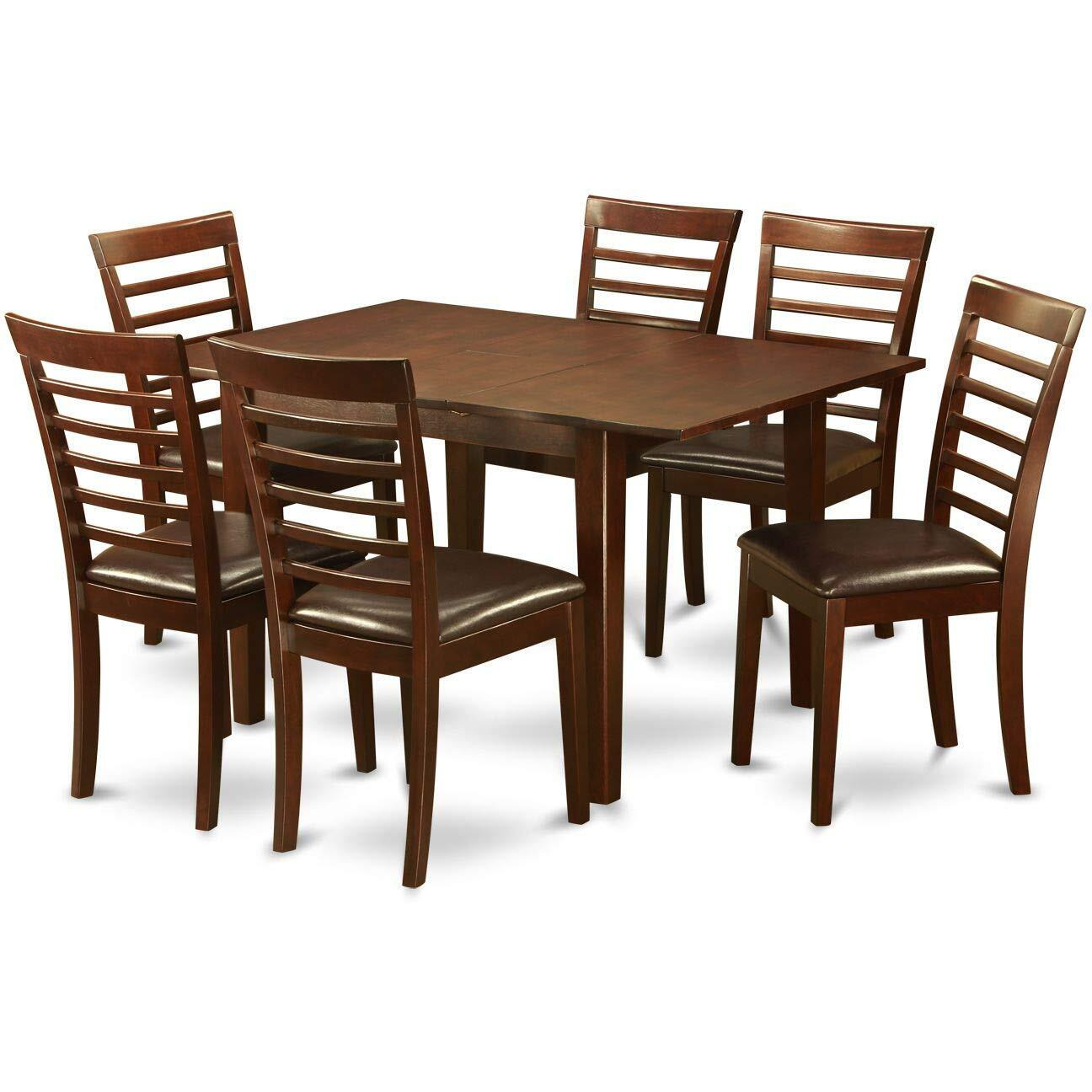 East West Furniture Psml7-Mah-Lc 7 Piece Dinette Set Consist Of A Rectangle Room Table With Butterfly Leaf And 6 Faux Leather Upholstered Dining Chairs  32X60 Inch