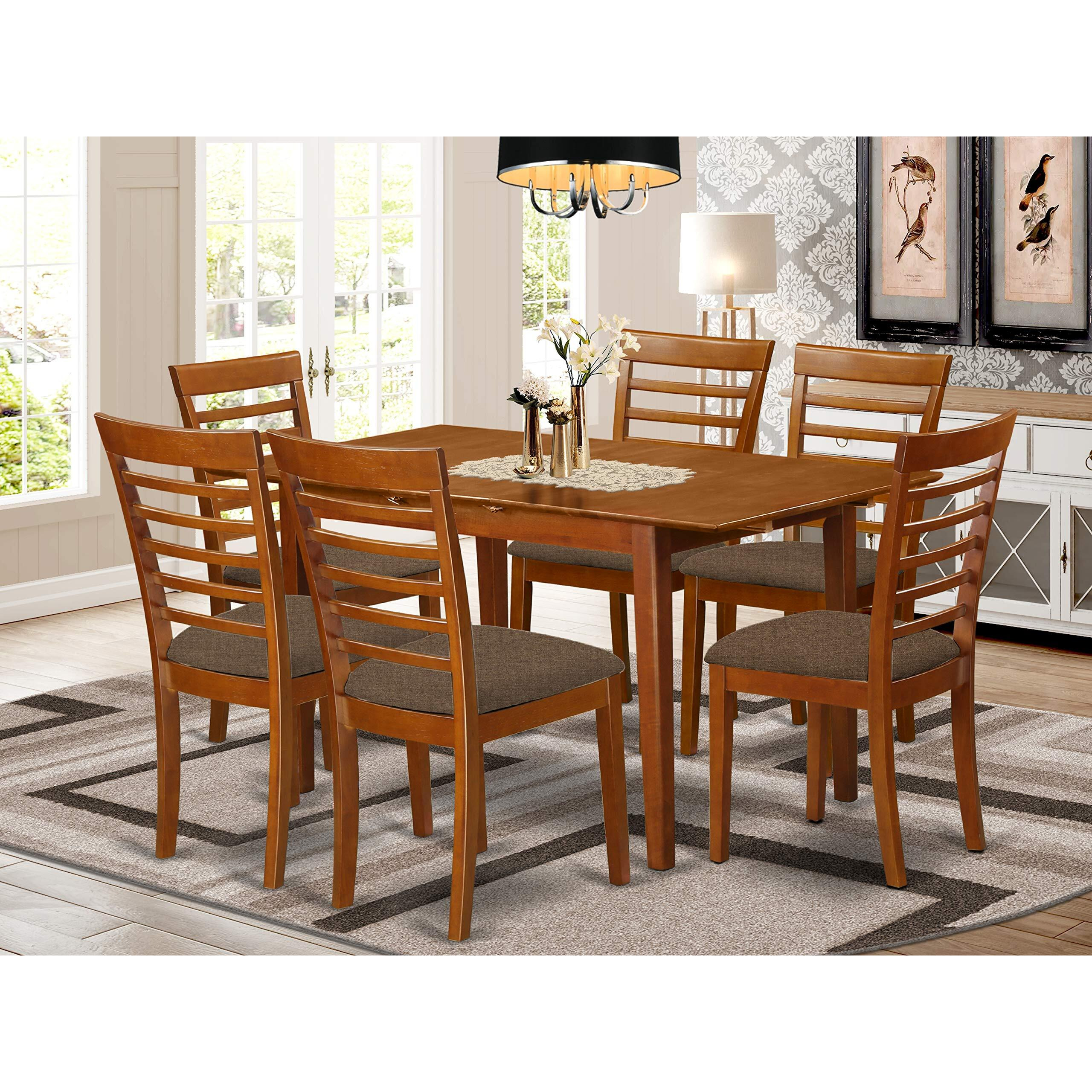 East West Furniture Psml7-Sbr-C 7 Piece Modern Dining Set Consist Of A Rectangle Wooden Table With Butterfly Leaf And 6 Linen Fabric Upholstered Chairs  32X60 Inch