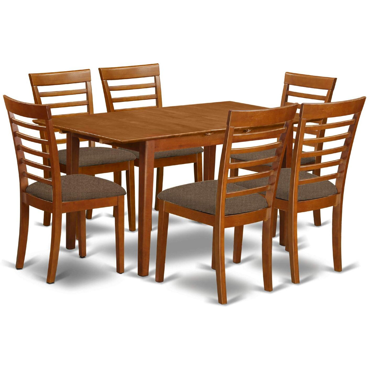 East West Furniture Psml7-Sbr-C 7 Piece Modern Dining Set Consist Of A Rectangle Wooden Table With Butterfly Leaf And 6 Linen Fabric Upholstered Chairs  32X60 Inch
