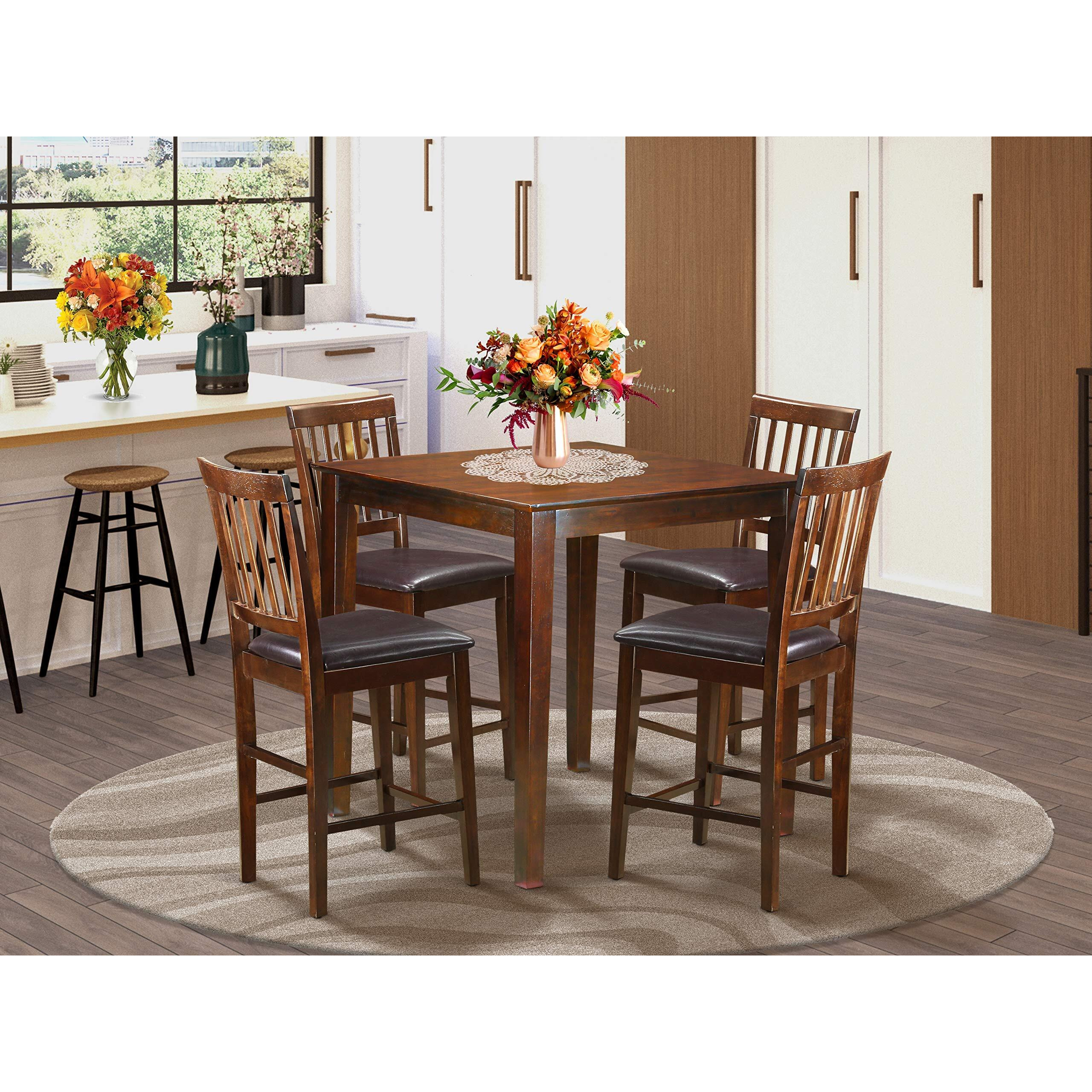 East West Furniture Vern5-Mah-Lc 5 Piece Kitchen Counter Set Includes A Square Dining Room Table And 4 Faux Leather Upholstered Dining Chairs  36X36 Inch  Mahogany