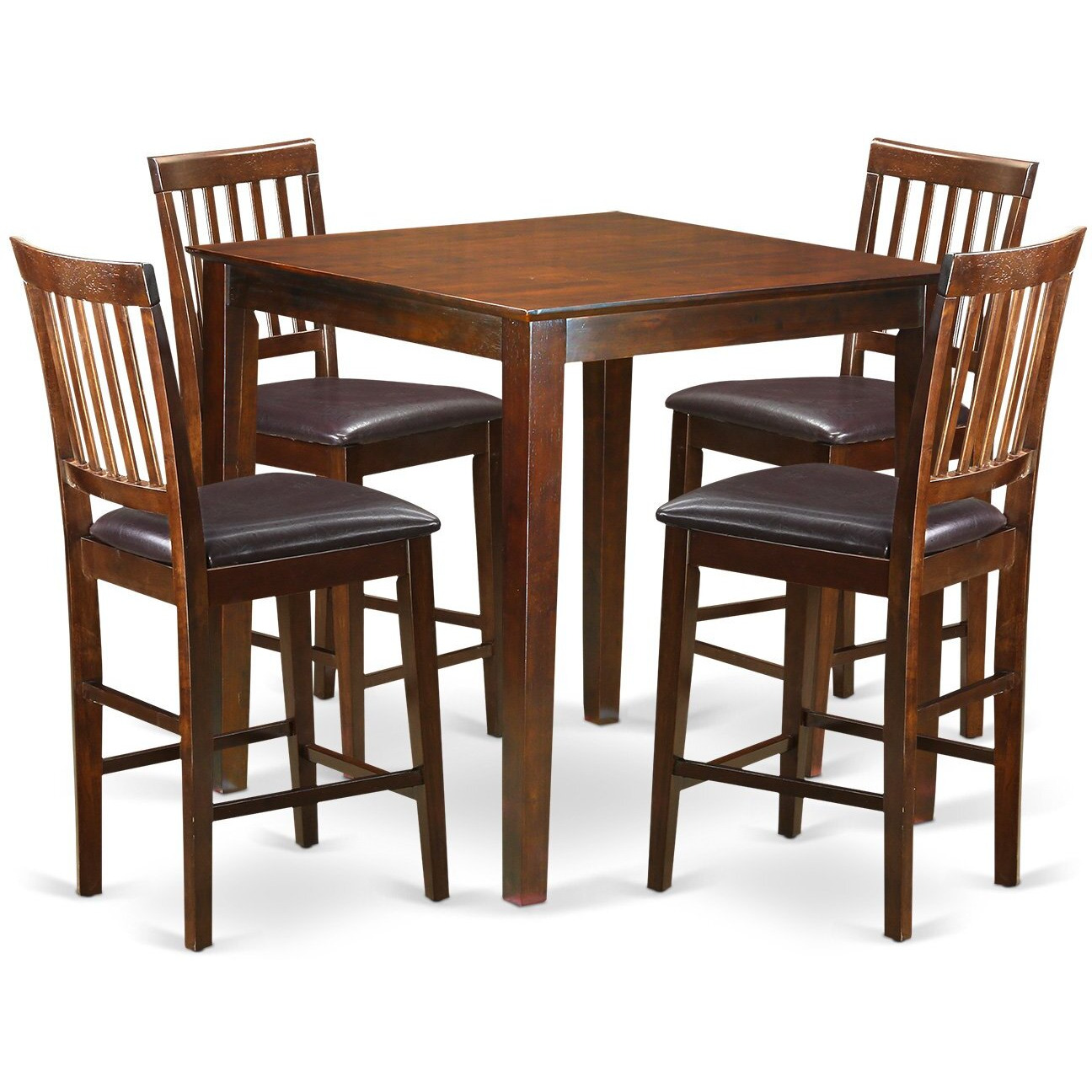 East West Furniture Vern5-Mah-Lc 5 Piece Kitchen Counter Set Includes A Square Dining Room Table And 4 Faux Leather Upholstered Dining Chairs  36X36 Inch  Mahogany