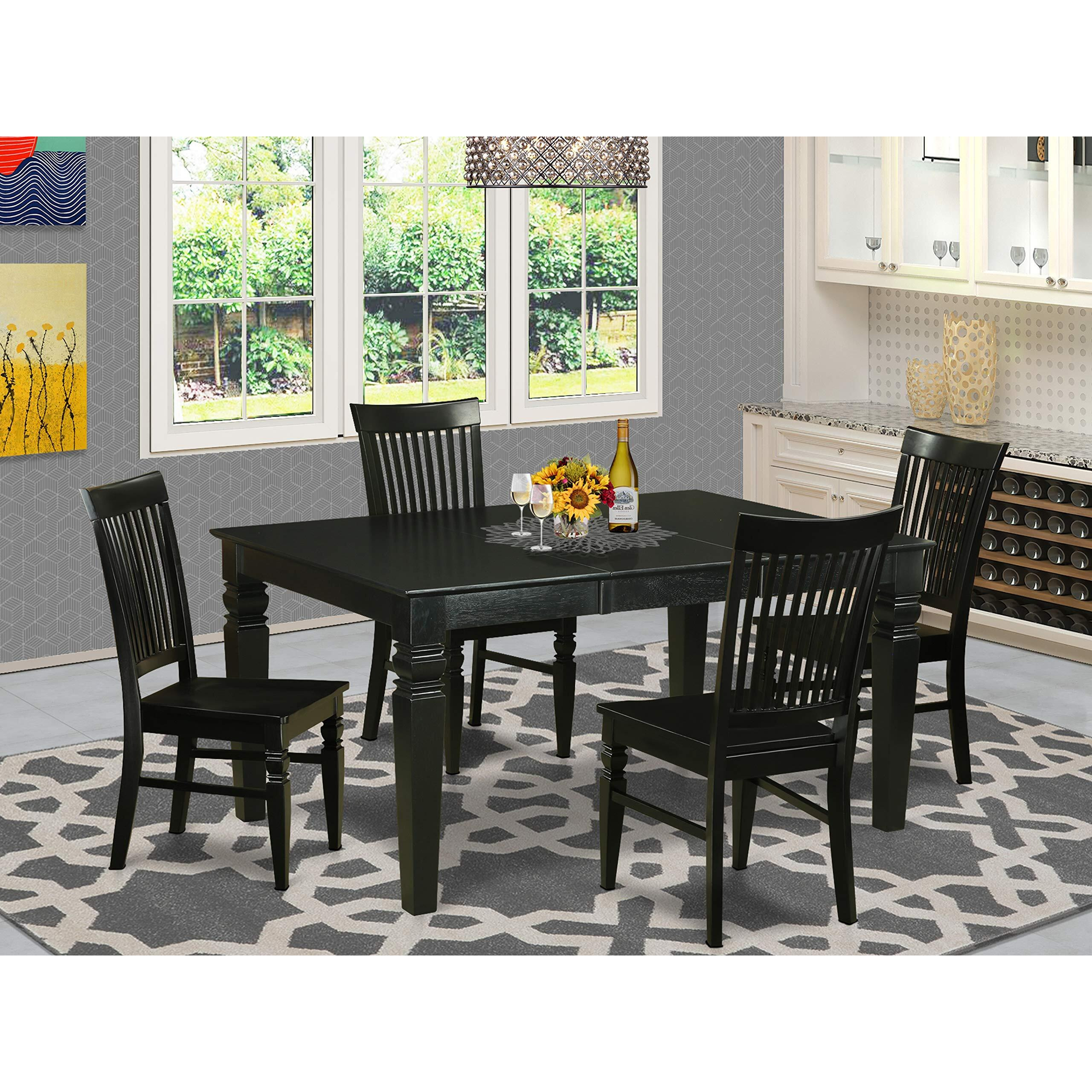 East West Furniture West5-Blk-W Weston 5 Piece Dining Set For 4 Includes A Rectangle Kitchen Table With Butterfly Leaf And 4 Dinette Chairs  42X60 Inch  Black & Cherry