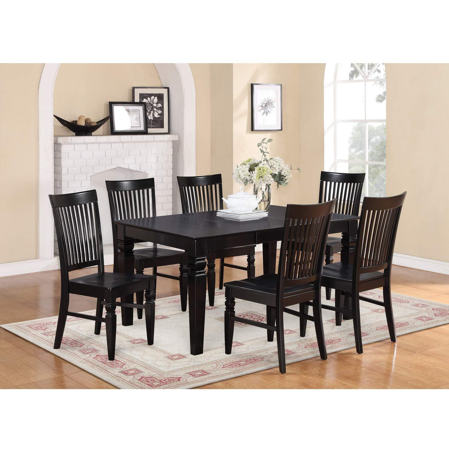 East West Furniture West7-Blk-W Weston 7 Piece Room Set Consist Of A Rectangle Kitchen Table With Butterfly Leaf And 6 Dining Chairs  42X60 Inch  Black & Cherry