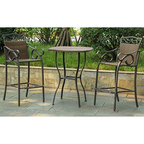 Set Of 3 Valencia Resin Wicker/Steel Bar Height Bistro Group