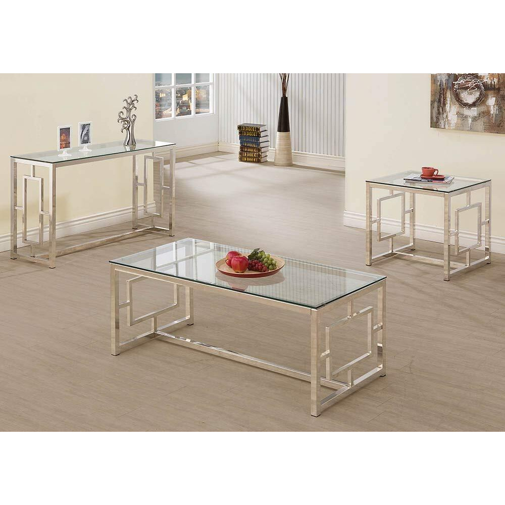 Merced Rectangle Glass Top Sofa Table Nickel