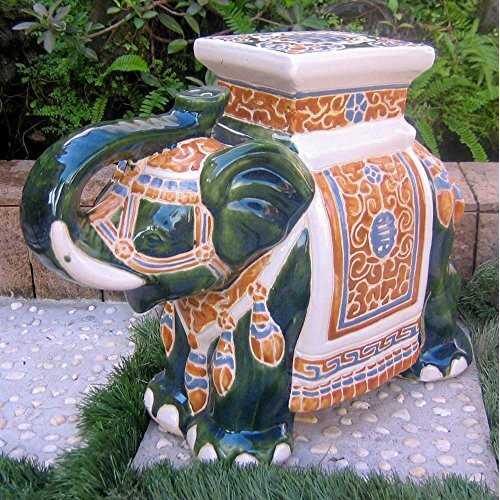 Large Porcelain Elephant Stool-Green