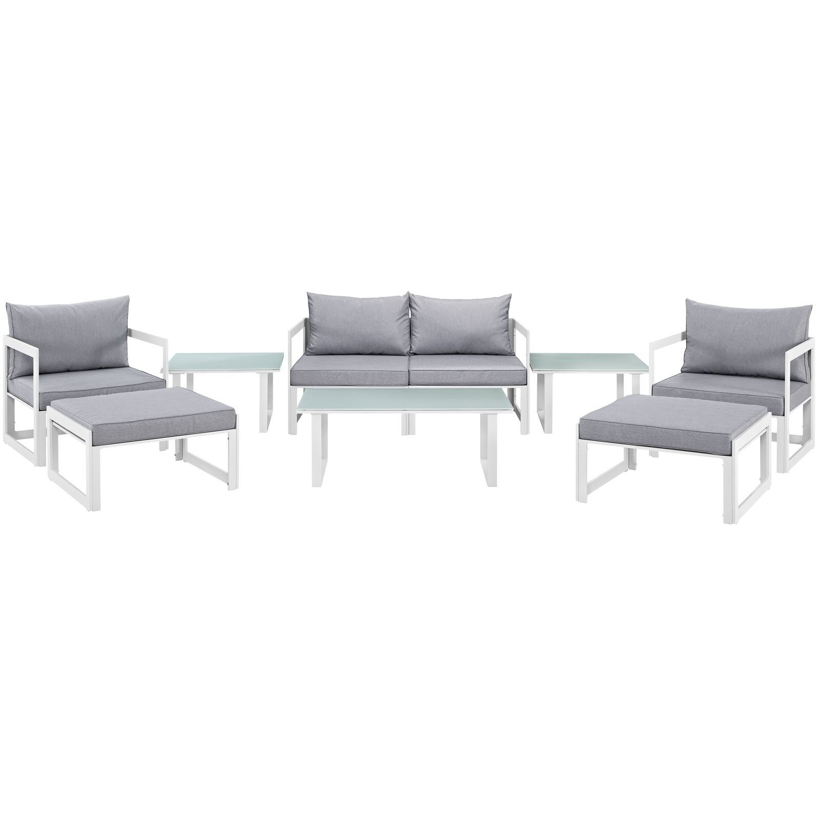 Modway Fortuna 9 Piece Outdoor Patio Sectional Sofa Set In White Gray