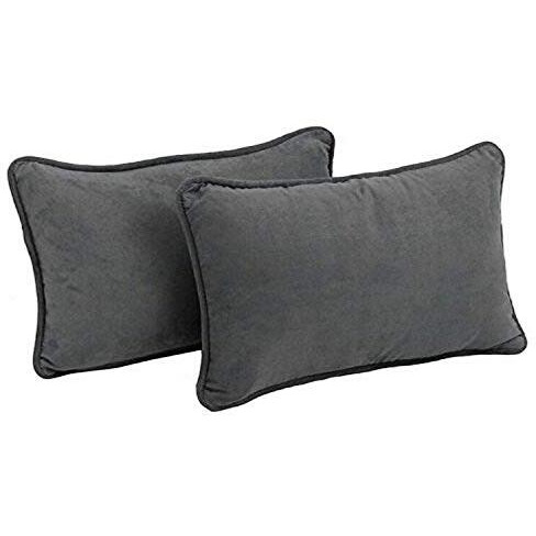 20-Inch By 12-Inch Double-Corded Solid Microsuede Back Support Pillows With Inserts (Set Of 2)  9811-Cd-S2-Ms-Gy