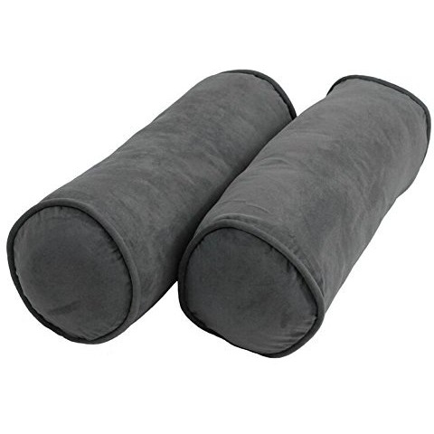 20-Inch By 8-Inch Double-Corded Solid Microsuede Bolster Pillows With Inserts (Set Of 2)  9814-Cd-S2-Ms-Gy