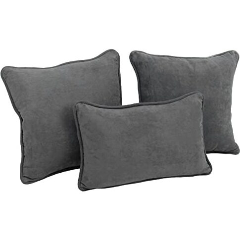 Double-Corded Solid Microsuede Throw Pillows With Inserts (Set Of 3) 9817-Cd-S3-Ms-Gy