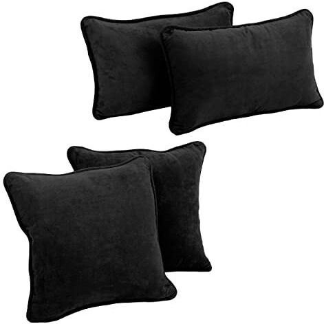 Double-Corded Solid Microsuede Throw Pillows With Inserts (Set Of 4)  9819-Cd-S4-Ms-Bk