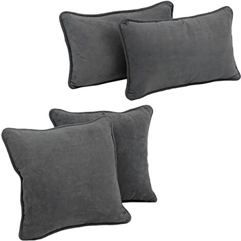 Double-Corded Solid Microsuede Throw Pillows With Inserts (Set Of 4)  9819-Cd-S4-Ms-Gy