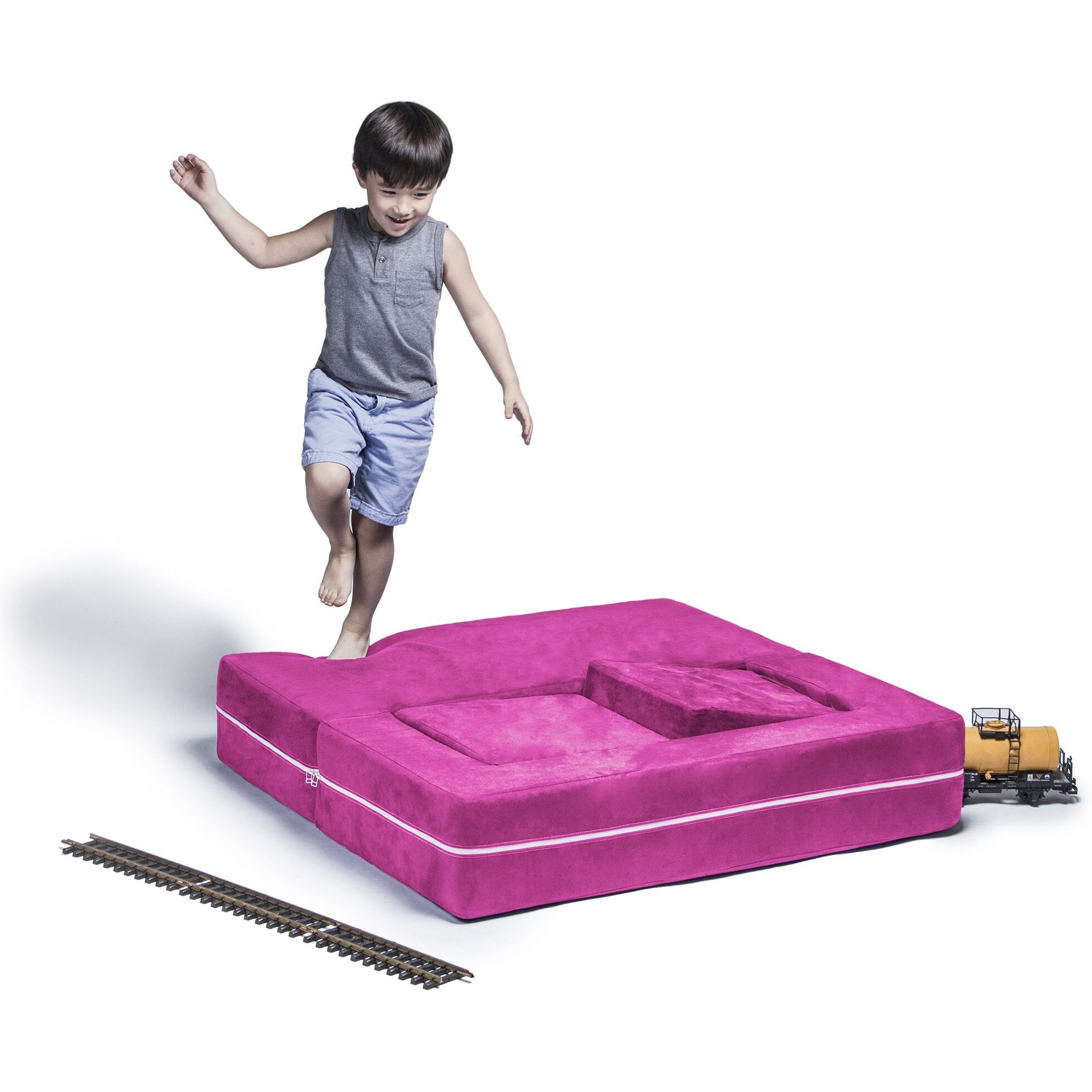 Jaxx Zipline Modular Kids Loveseat & Ottomans  Fuchsia