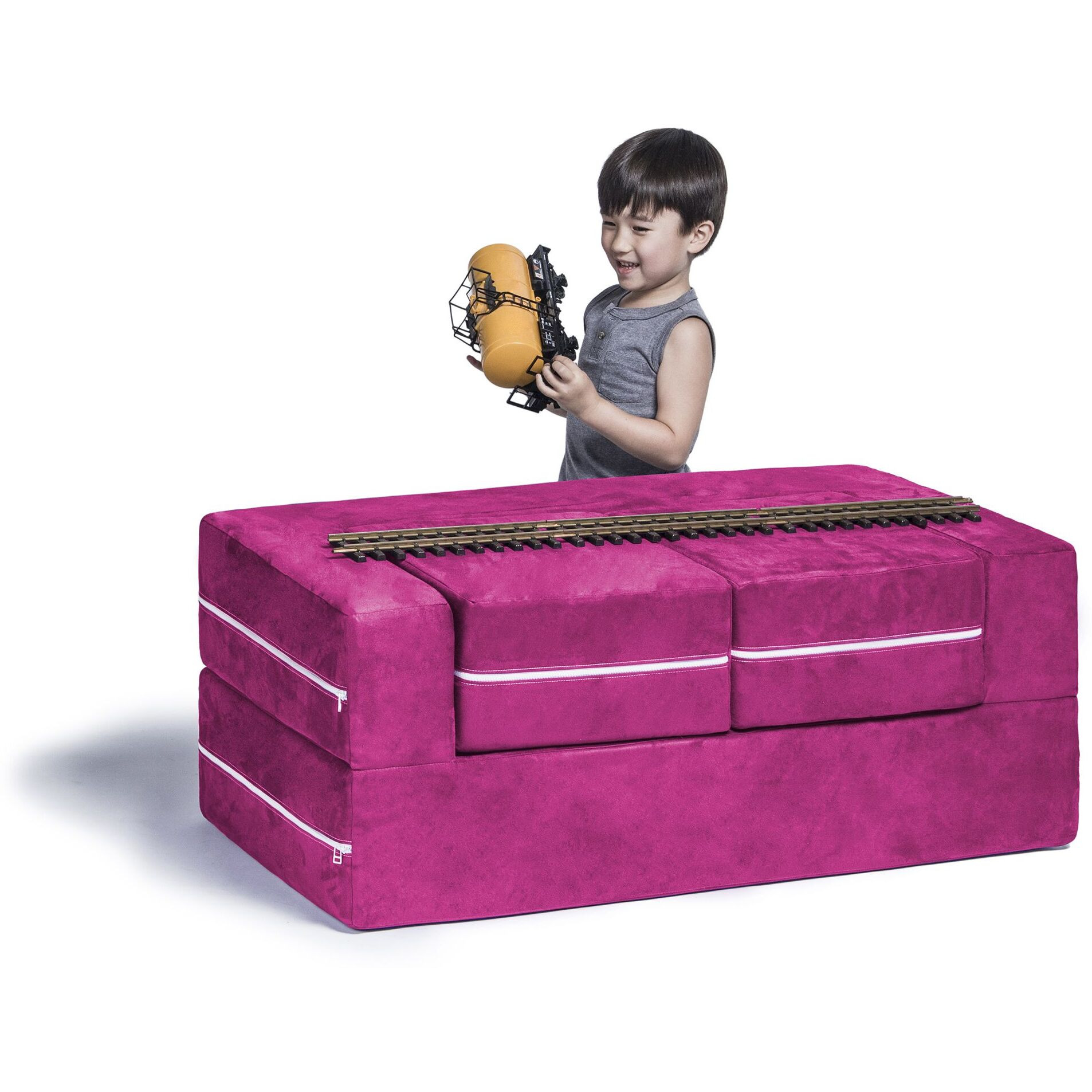 Jaxx Zipline Modular Kids Loveseat & Ottomans  Fuchsia
